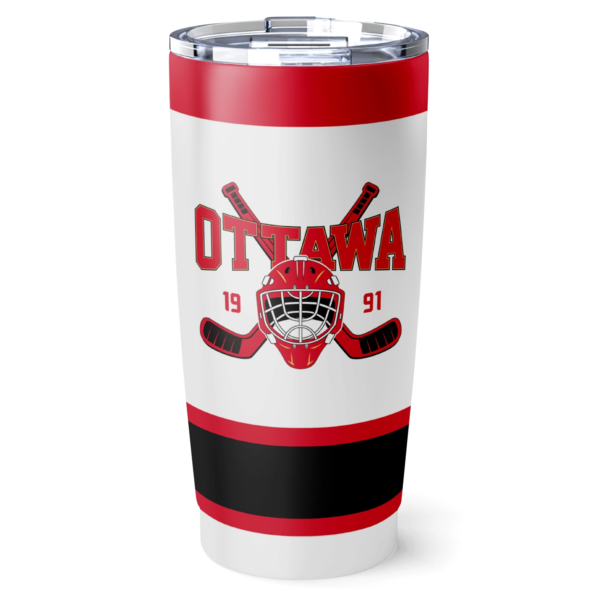 Ottawa hockey tumbler front design in White city-color style