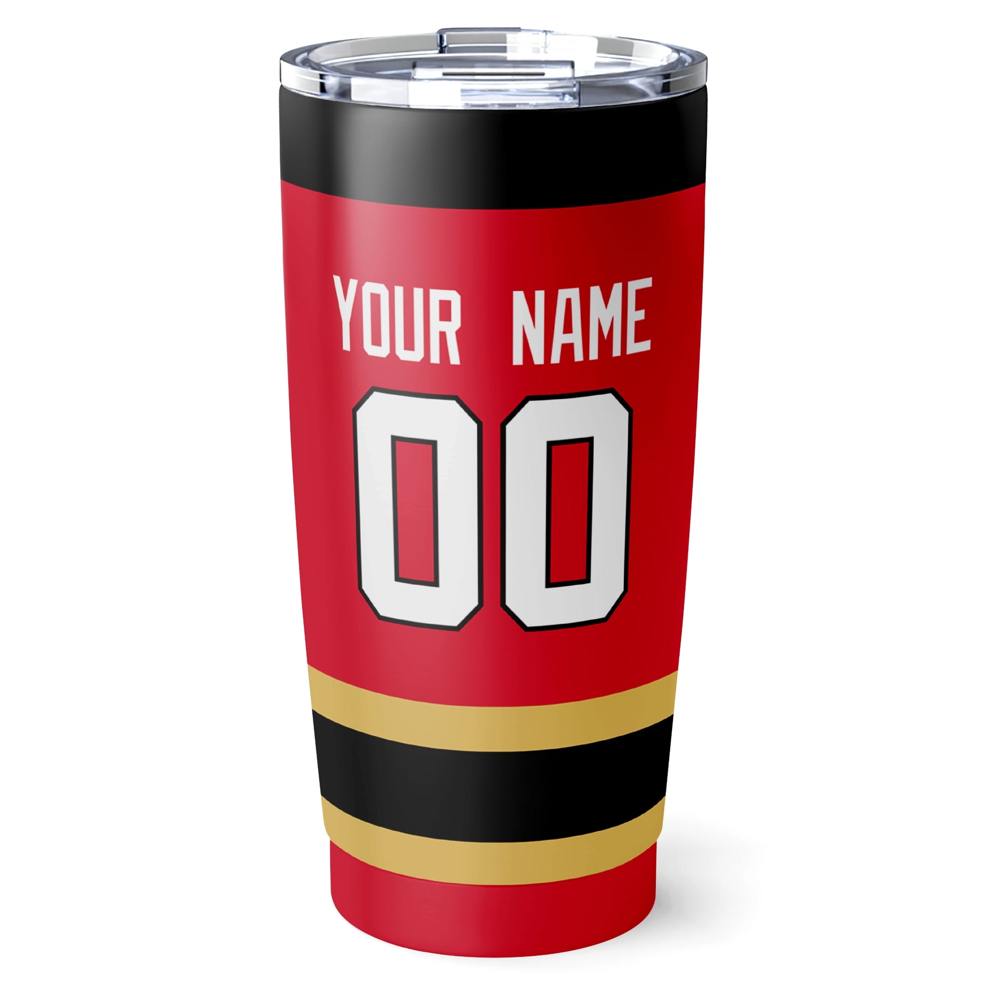 Ottawa hockey tumbler back design in Red city-color style with custom name and number