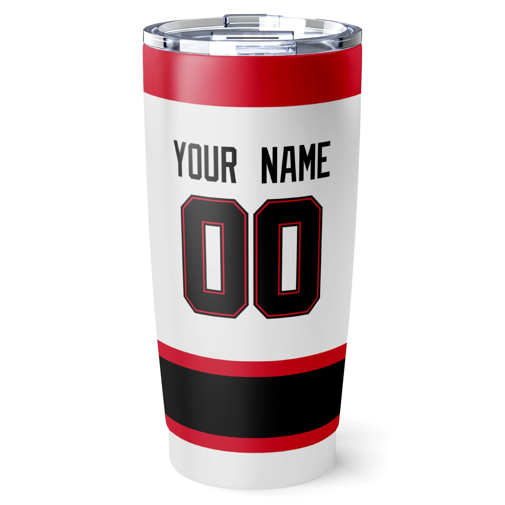 Ottawa hockey tumbler back design in White city-color style with custom name and number