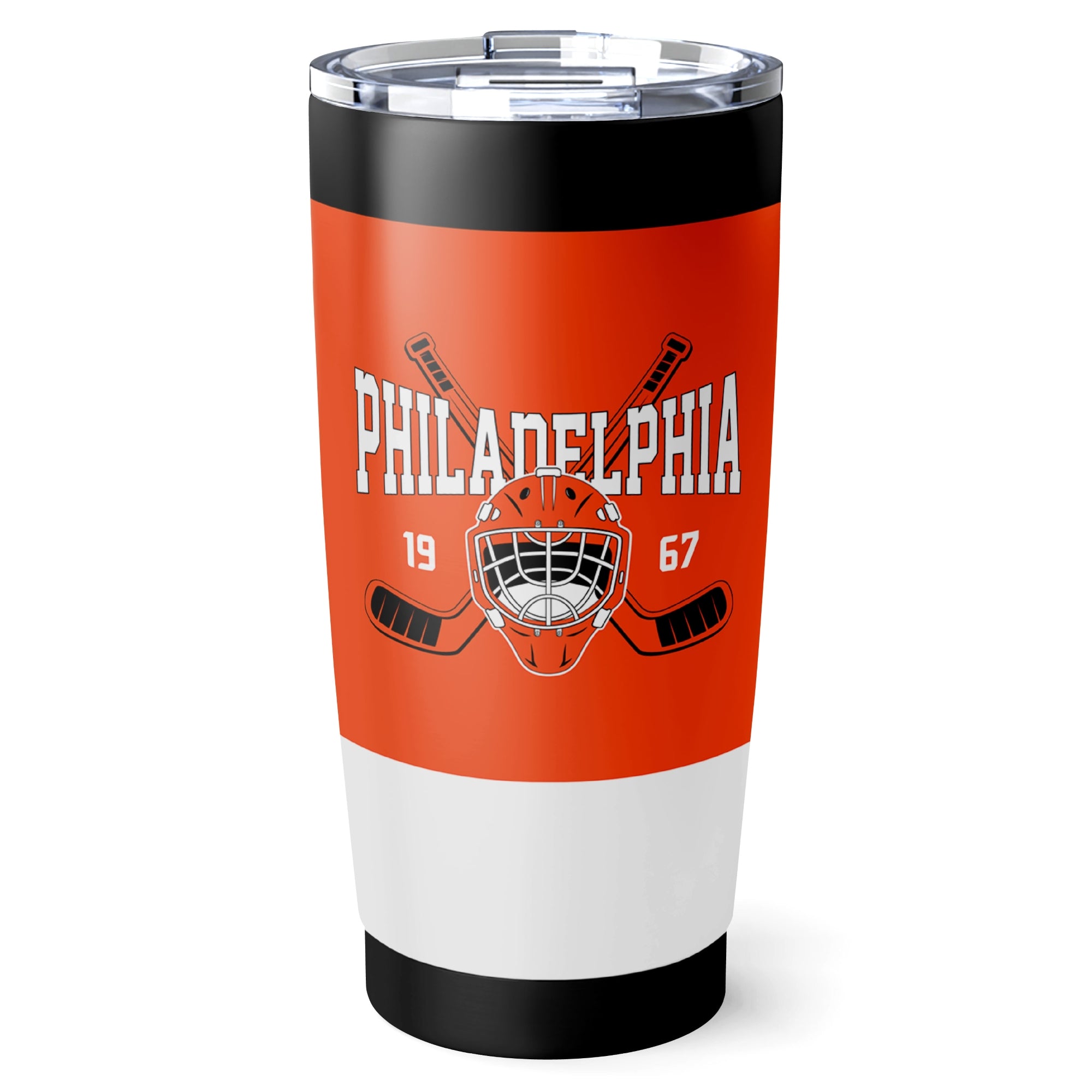 Philadelphia hockey tumbler front design in Orange city-color style