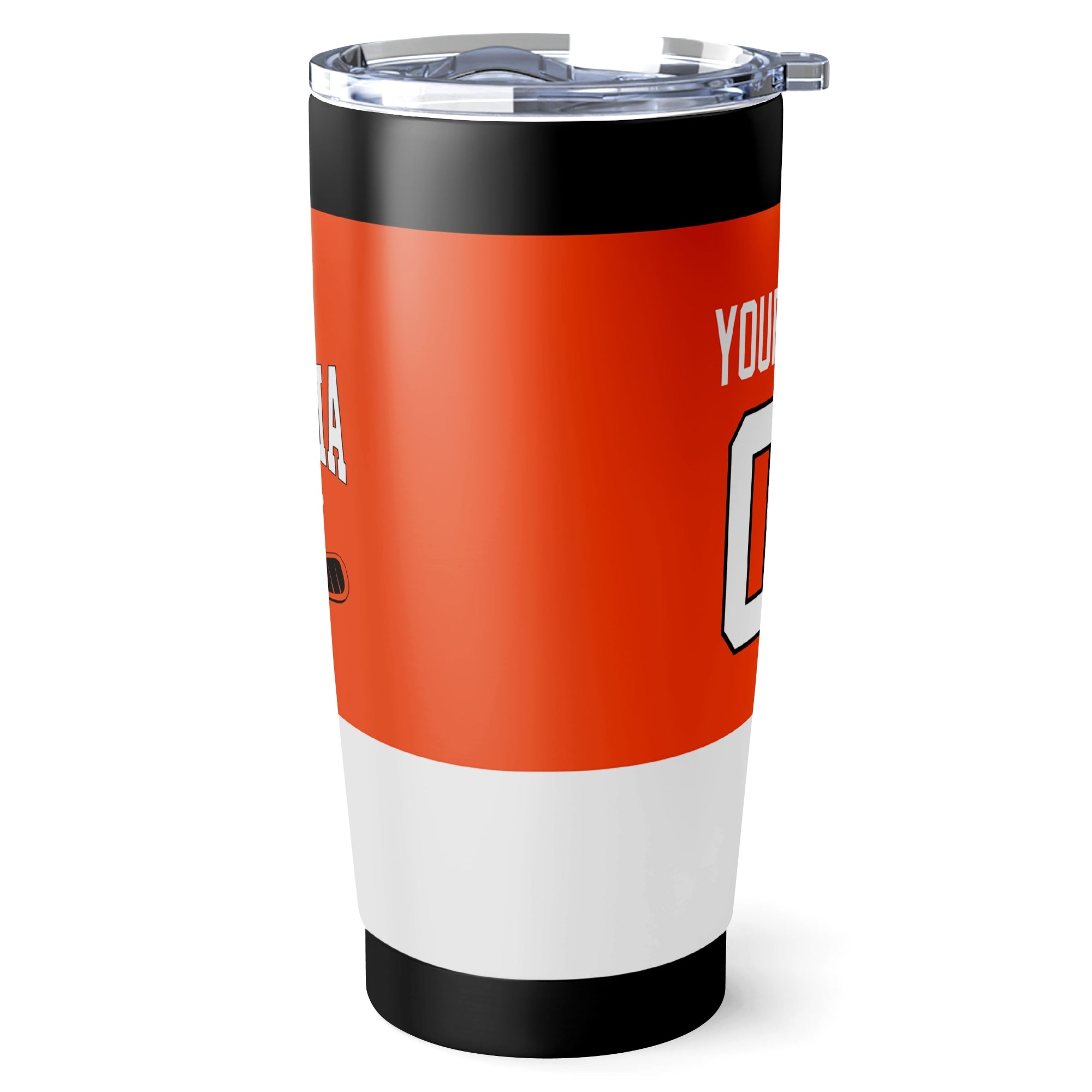 Philadelphia hockey tumbler side view in Orange city-color style