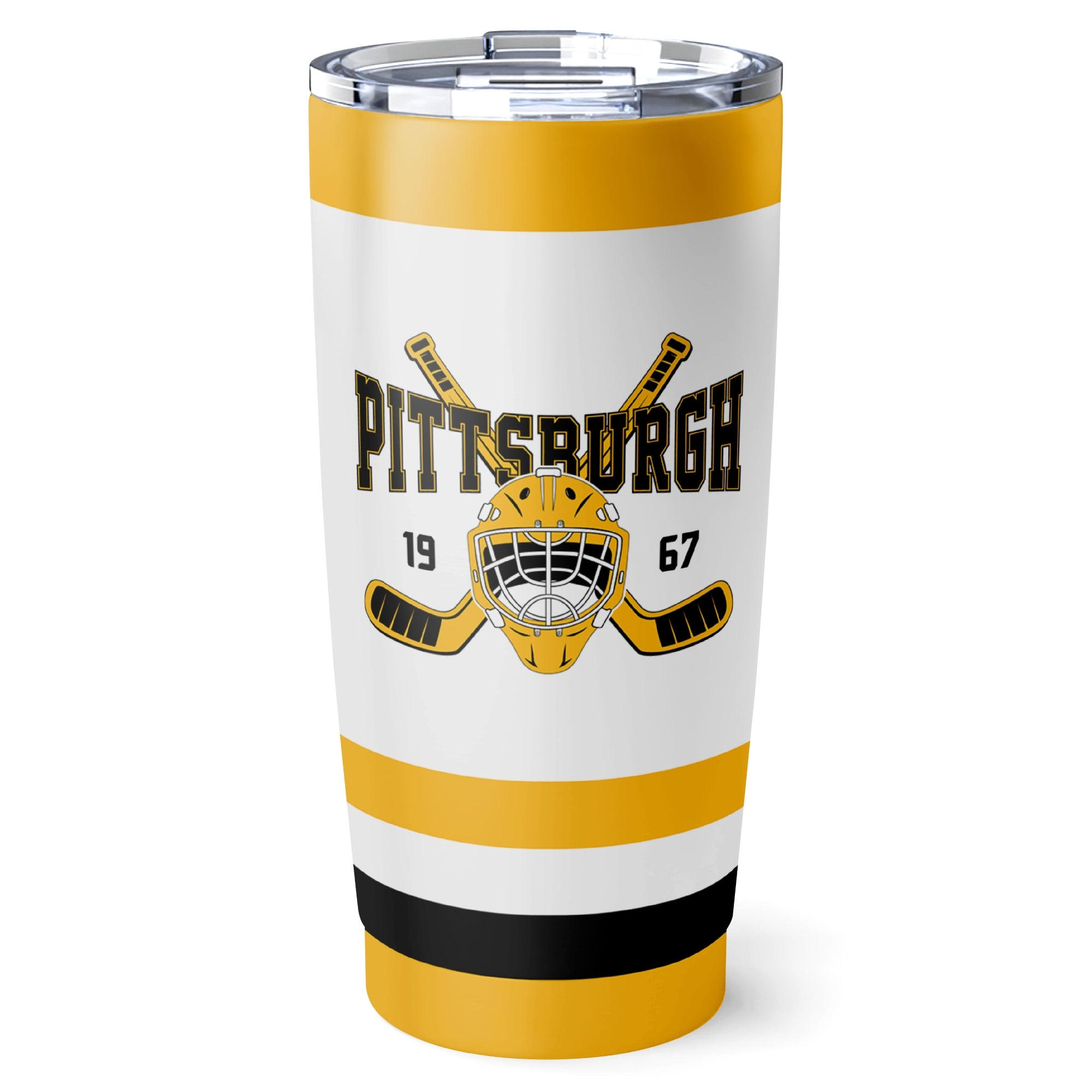 Pittsburgh hockey tumbler front design in White city-color style