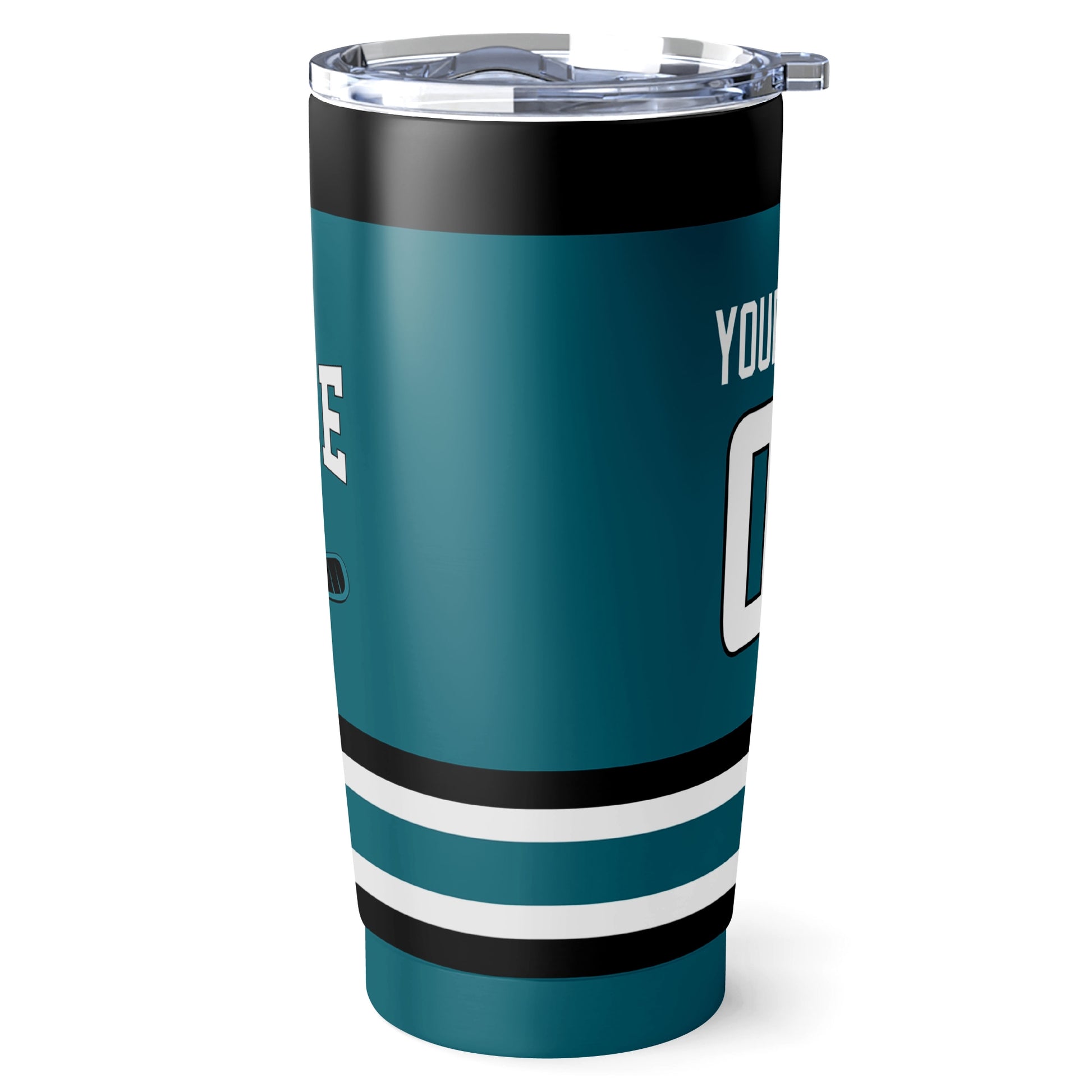 San Jose hockey tumbler side view in Teal city-color style
