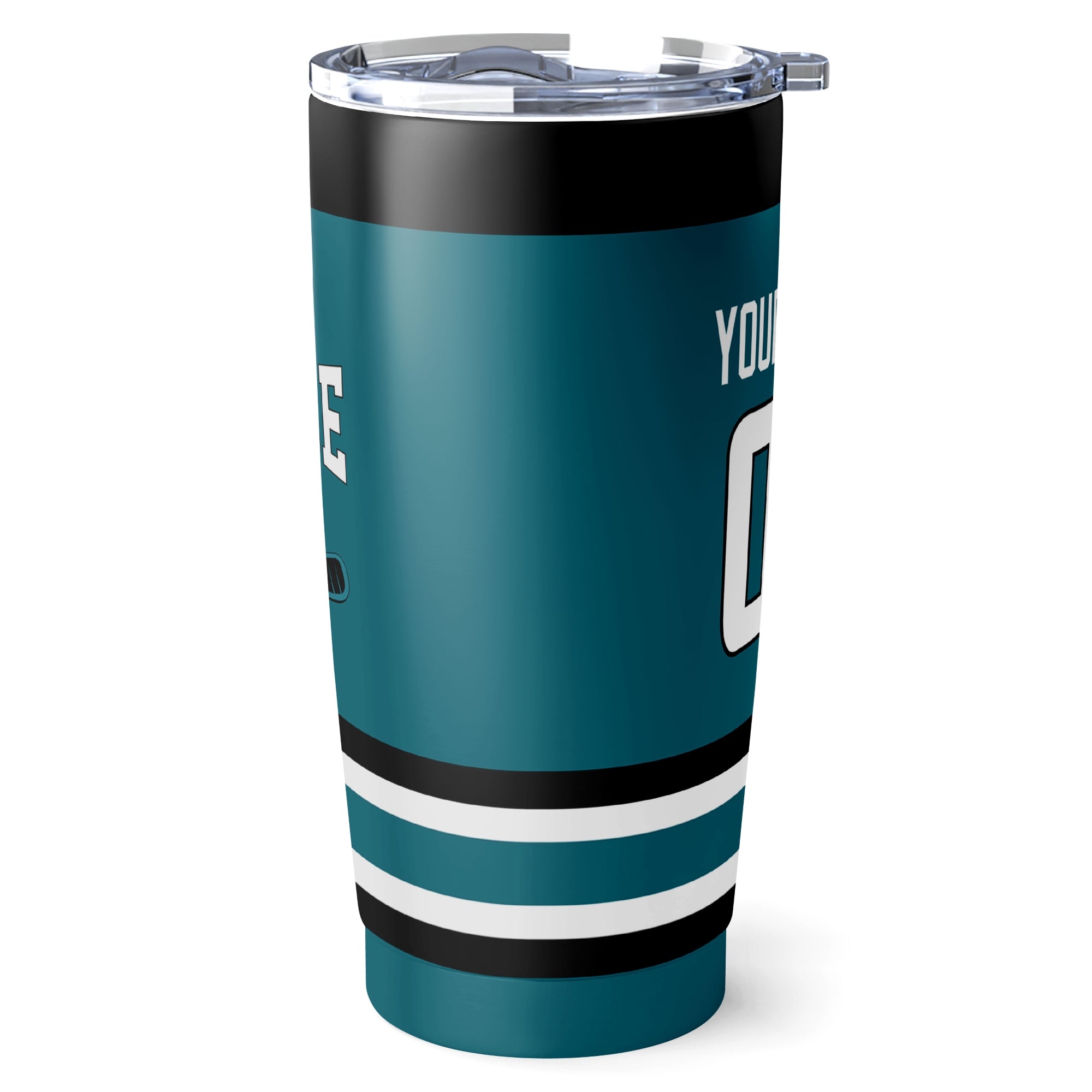 San Jose hockey tumbler side view in Teal city-color style
