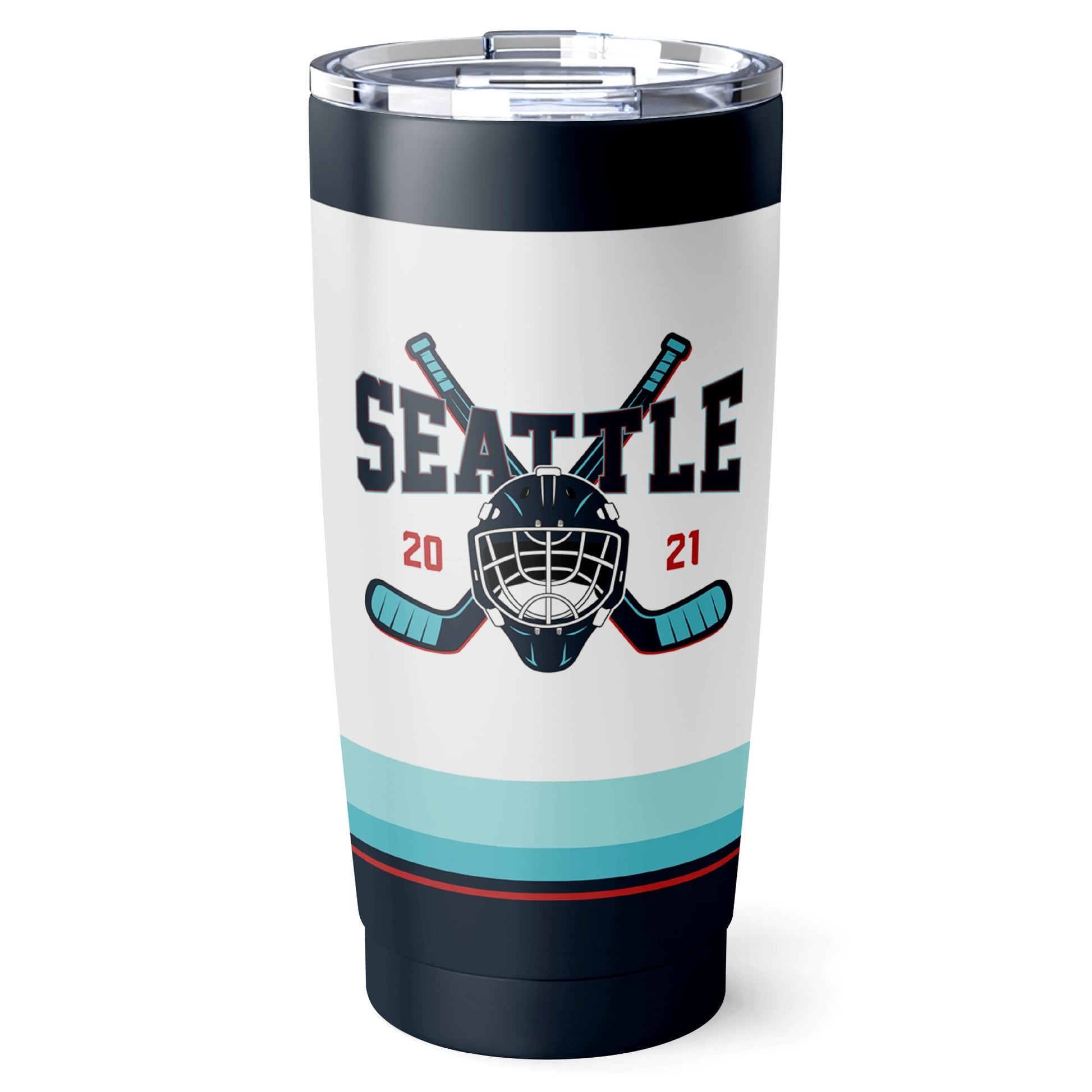 Seattle hockey tumbler front design in White city-color style
