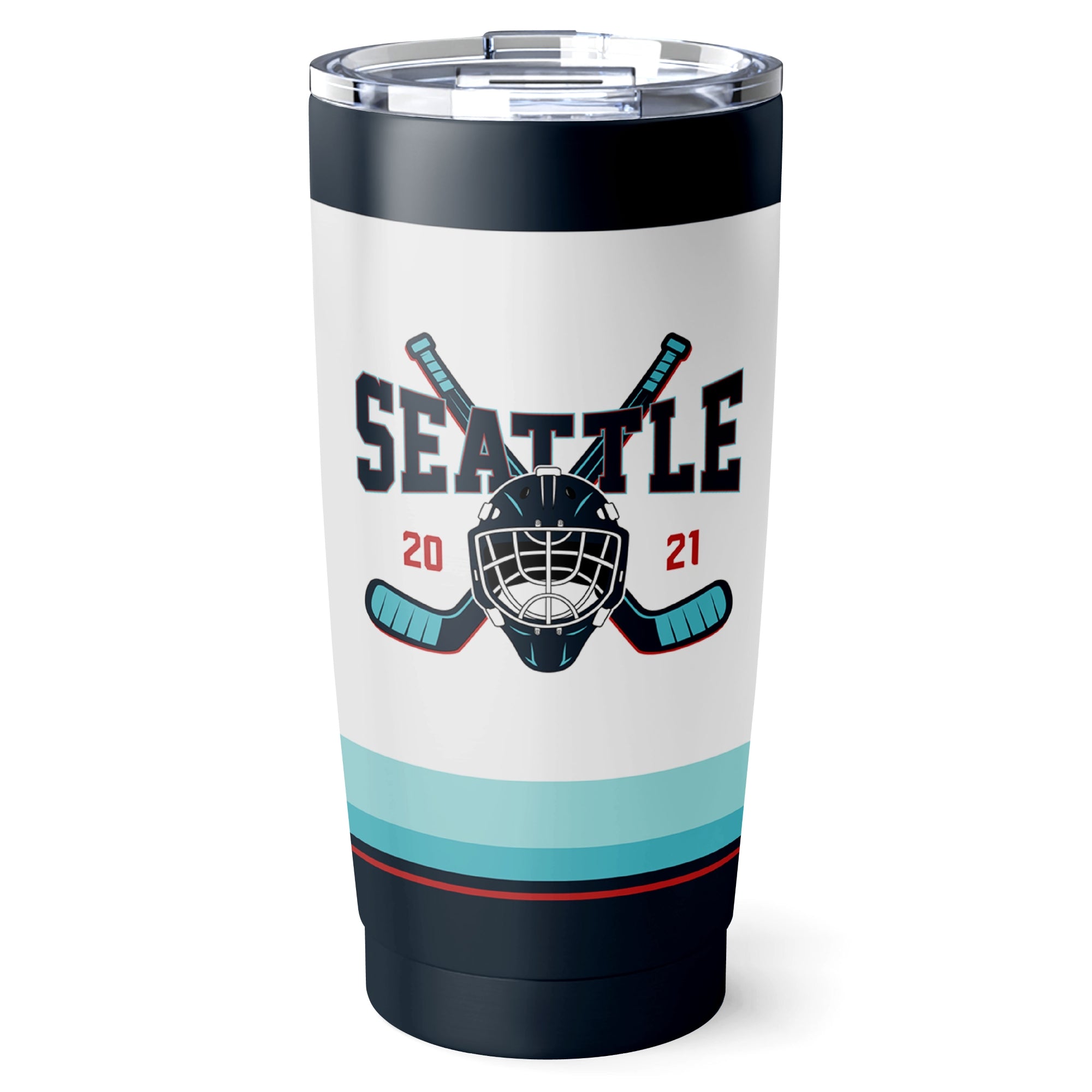 Seattle hockey tumbler front design in White city-color style