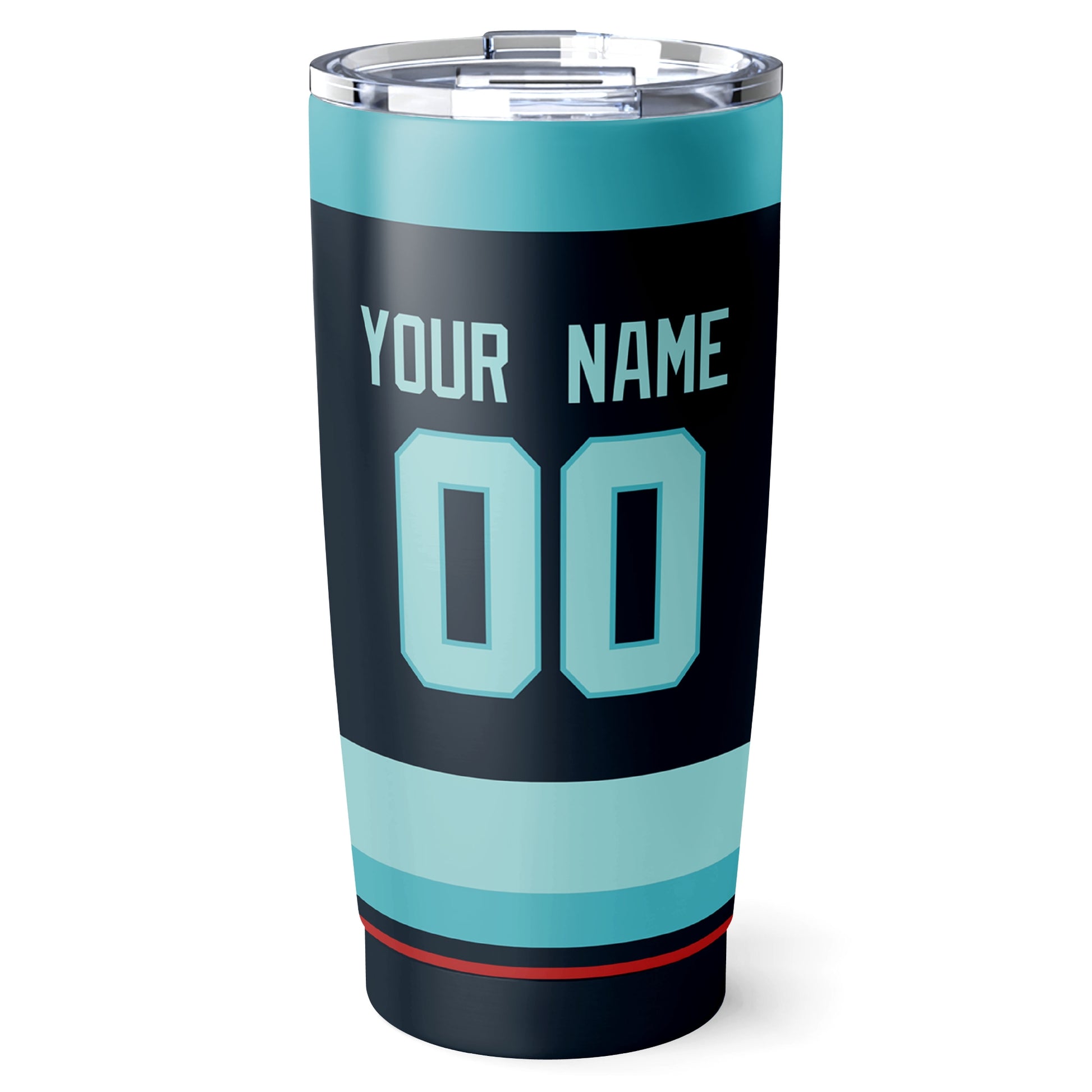 Seattle hockey tumbler back design in Blue city-color style with custom name and number