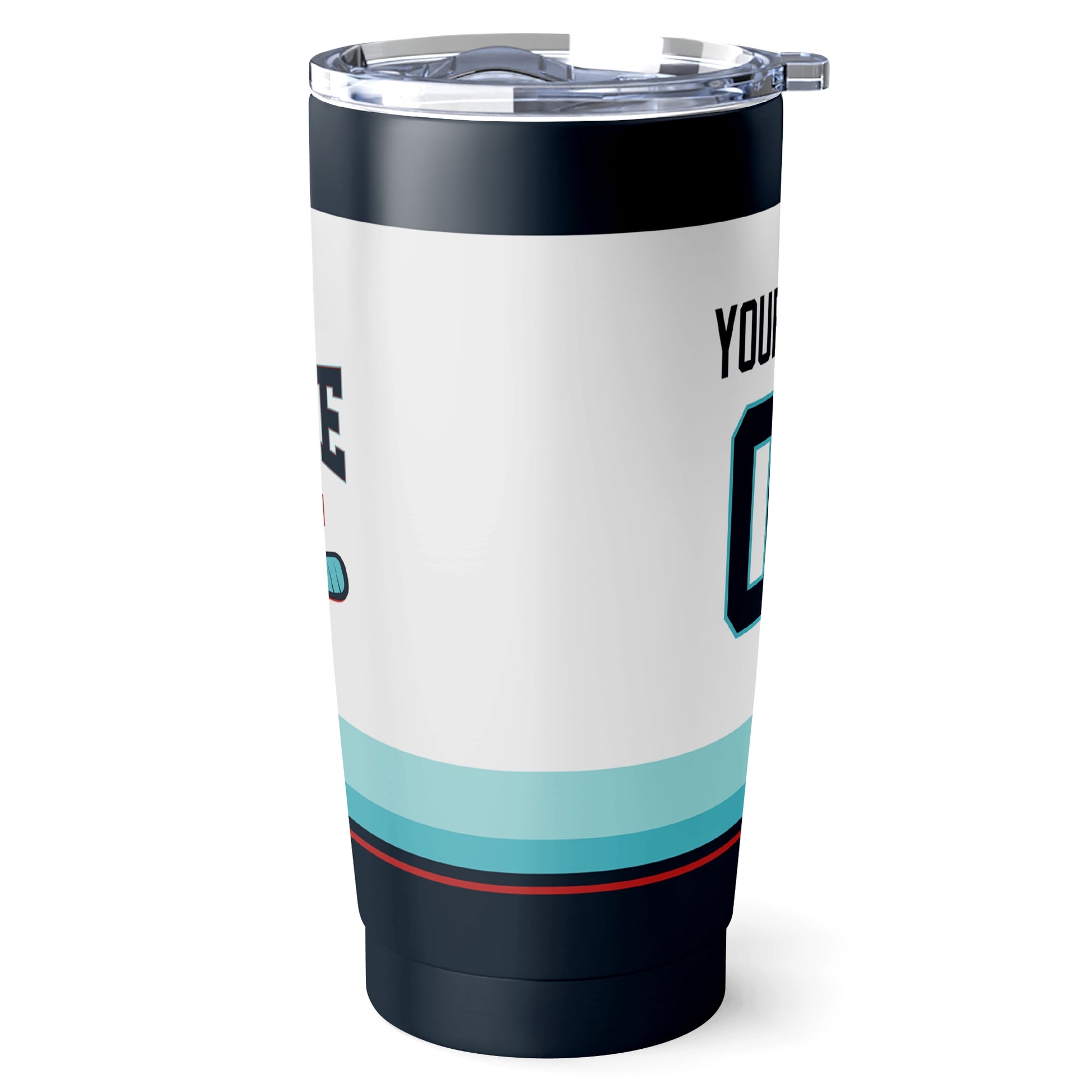Seattle hockey tumbler side view in White city-color style