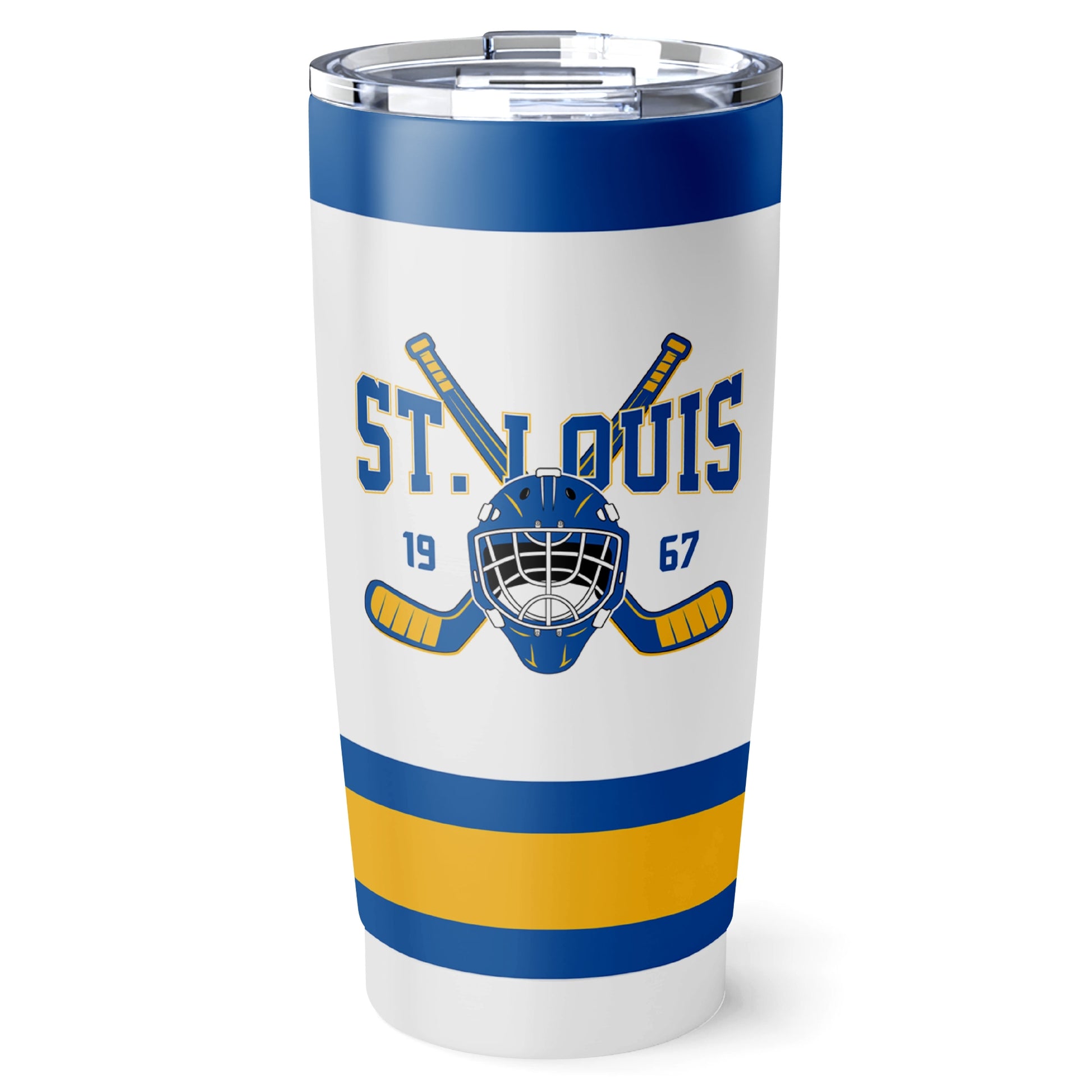 St. Louis hockey tumbler front design in White city-color style