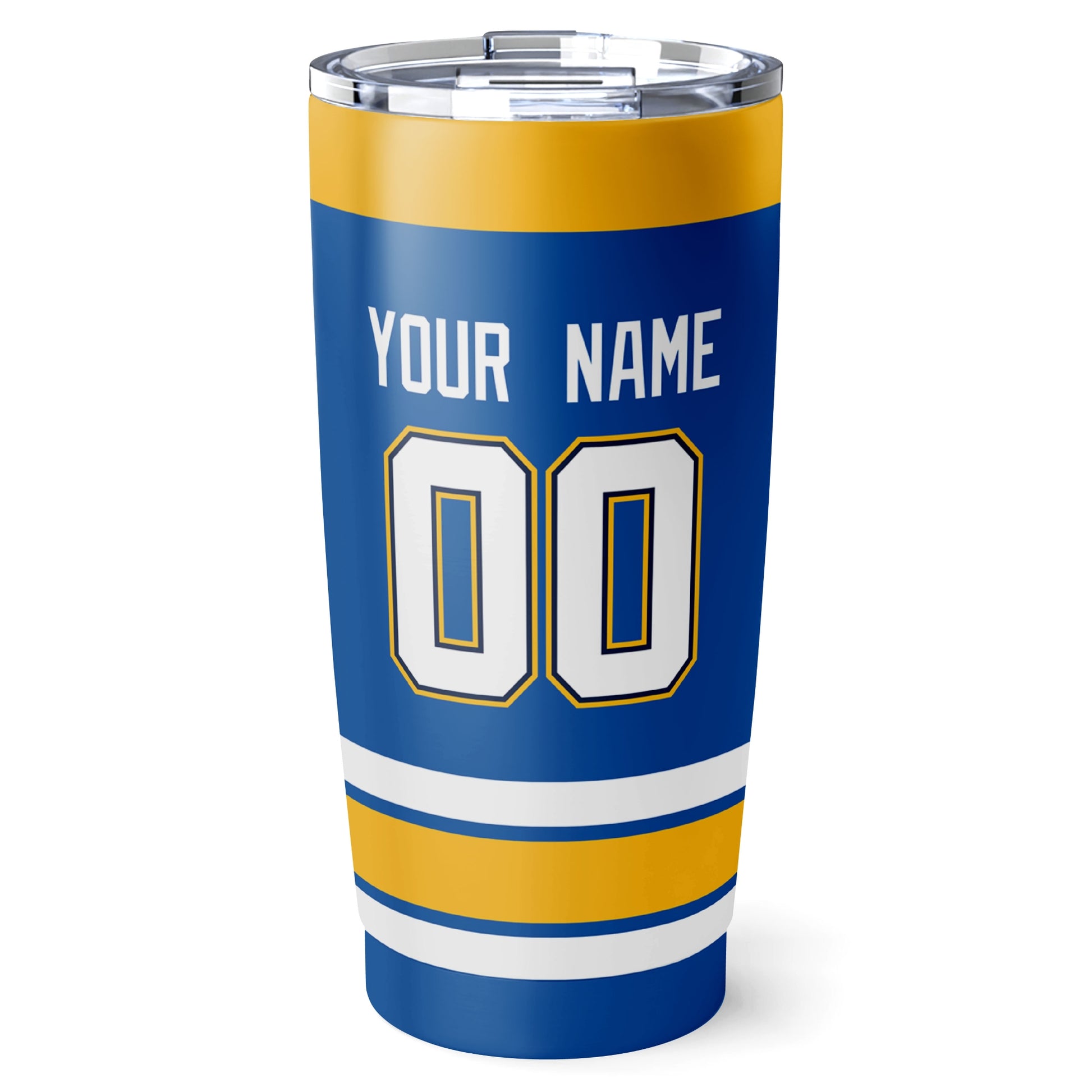 St. Louis hockey tumbler back design in Blue city-color style with custom name and number