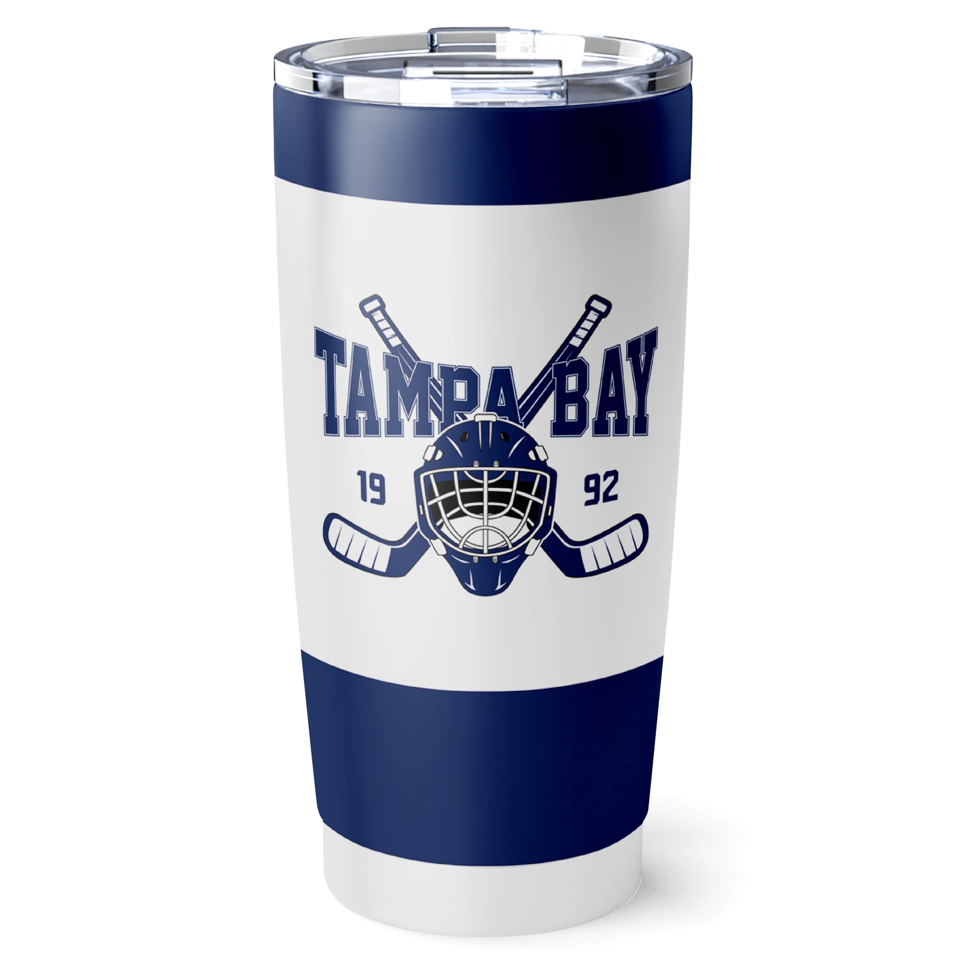 Tampa Bay hockey tumbler front design in White city-color style