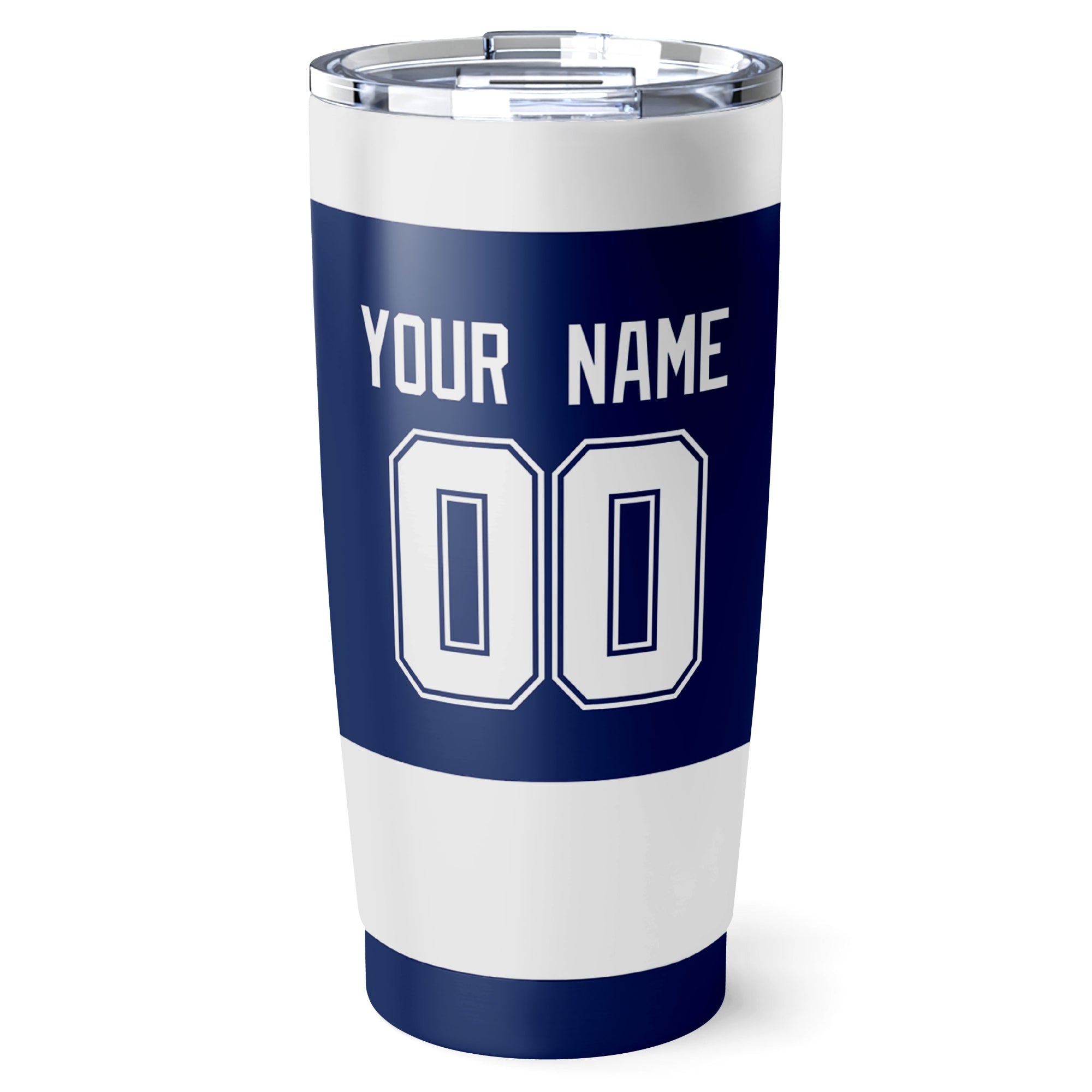 Tampa Bay hockey tumbler back design in Blue city-color style with custom name and number