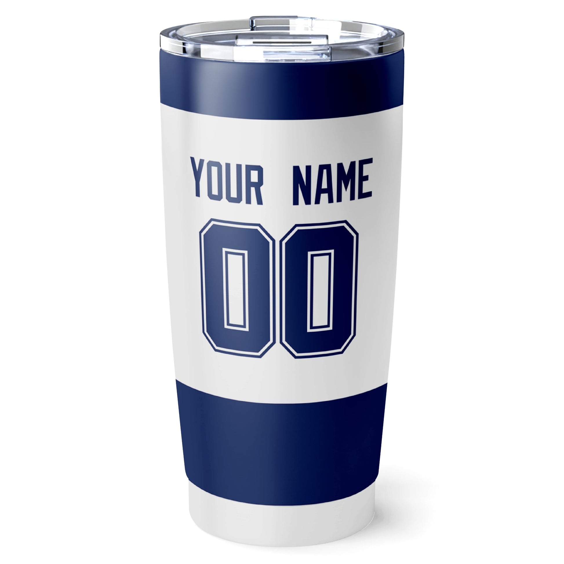 Tampa Bay hockey tumbler back design in White city-color style with custom name and number