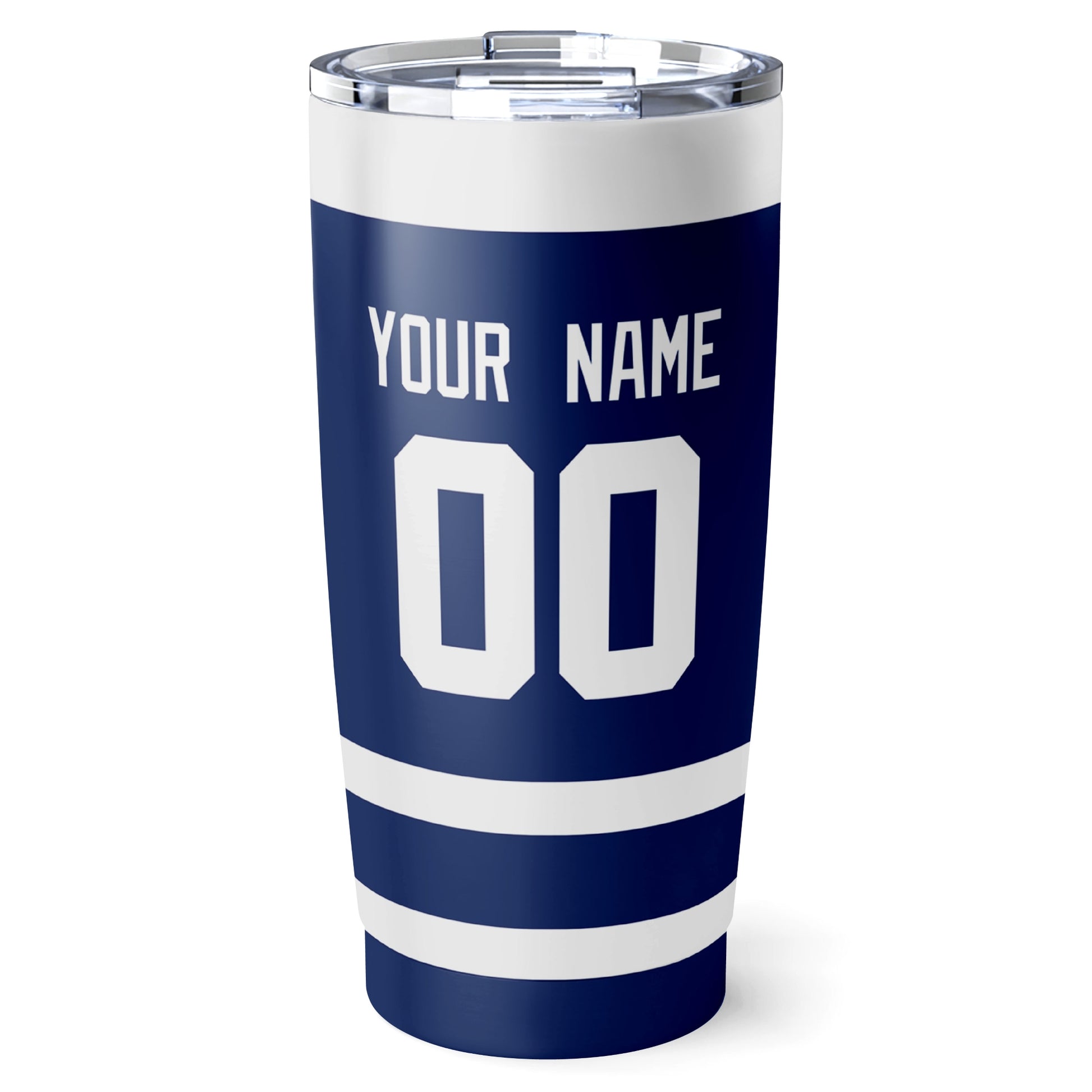 Toronto hockey tumbler back design in Blue city-color style with custom name and number