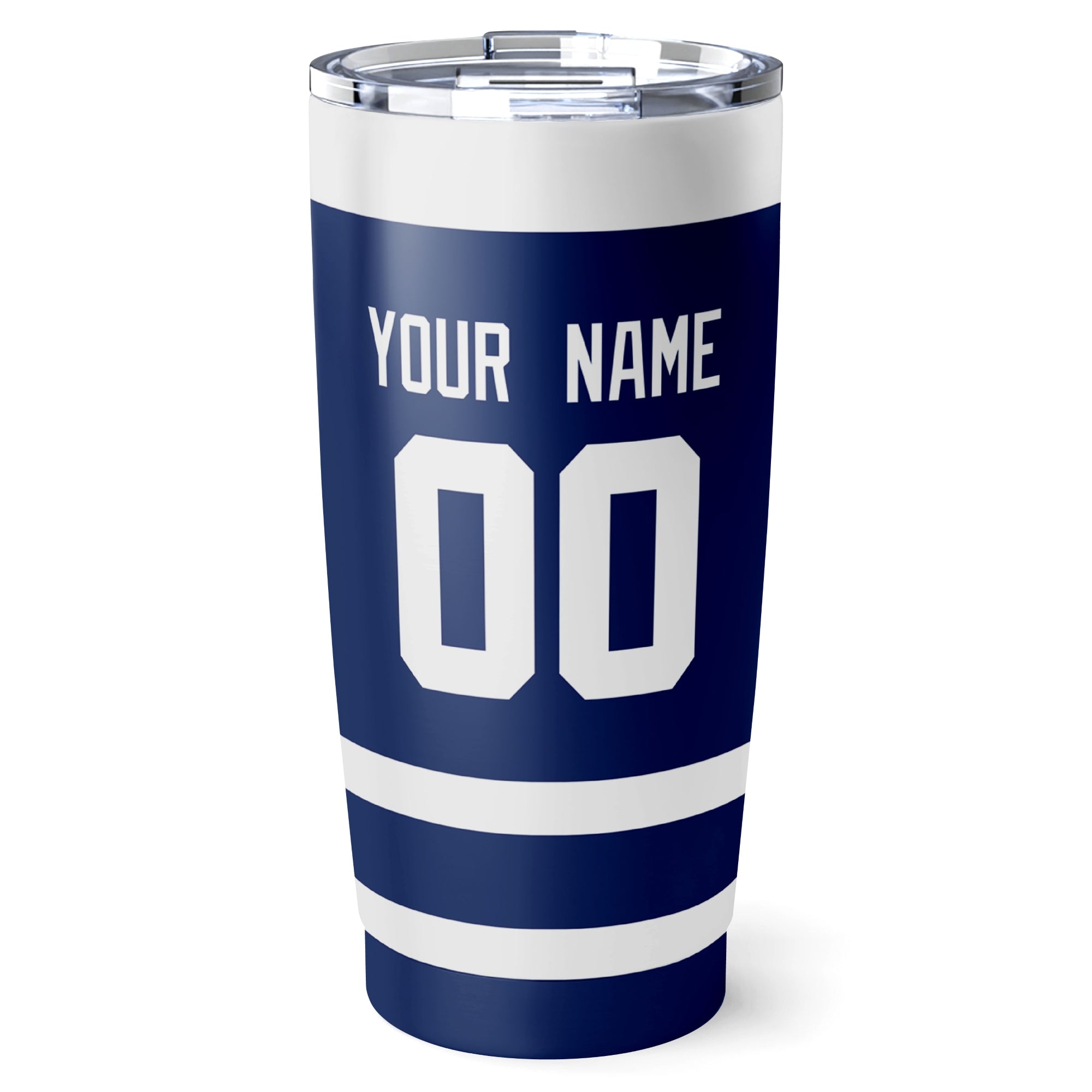 Toronto hockey tumbler back design in Blue city-color style with custom name and number