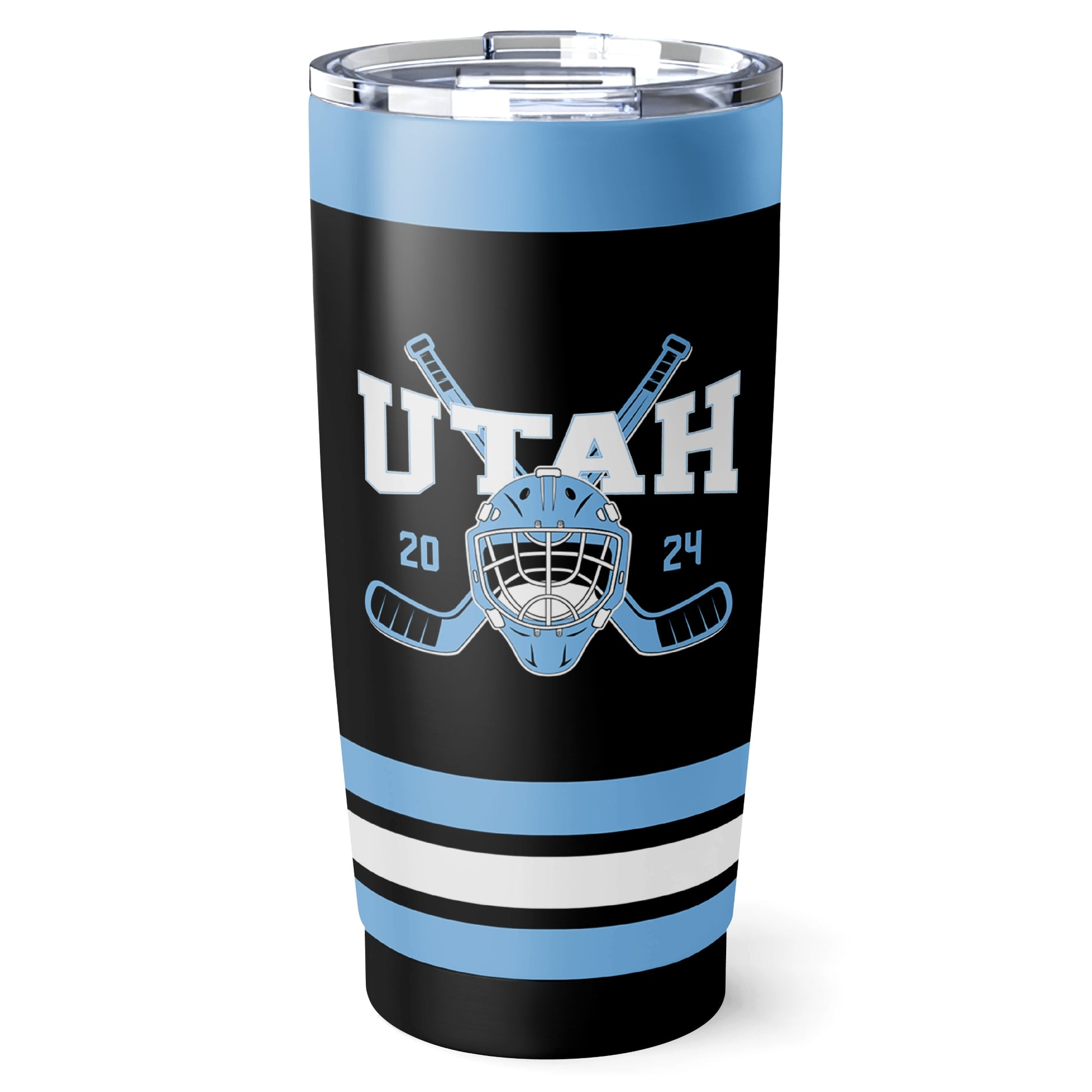 Utah hockey tumbler front design in Black city-color style