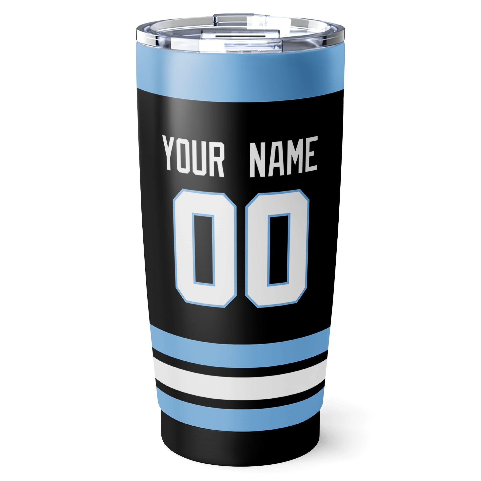 Utah hockey tumbler back design in Black city-color style with custom name and number