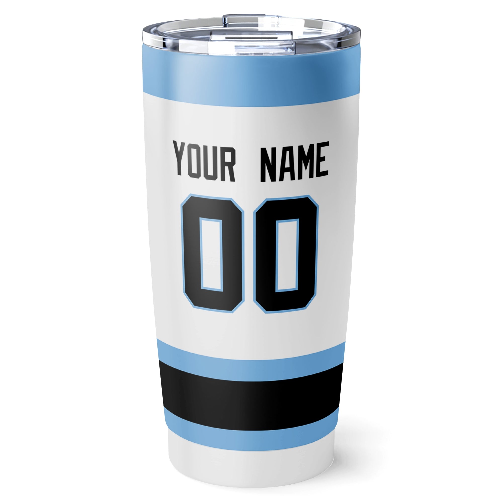 Utah hockey tumbler back design in White city-color style with custom name and number