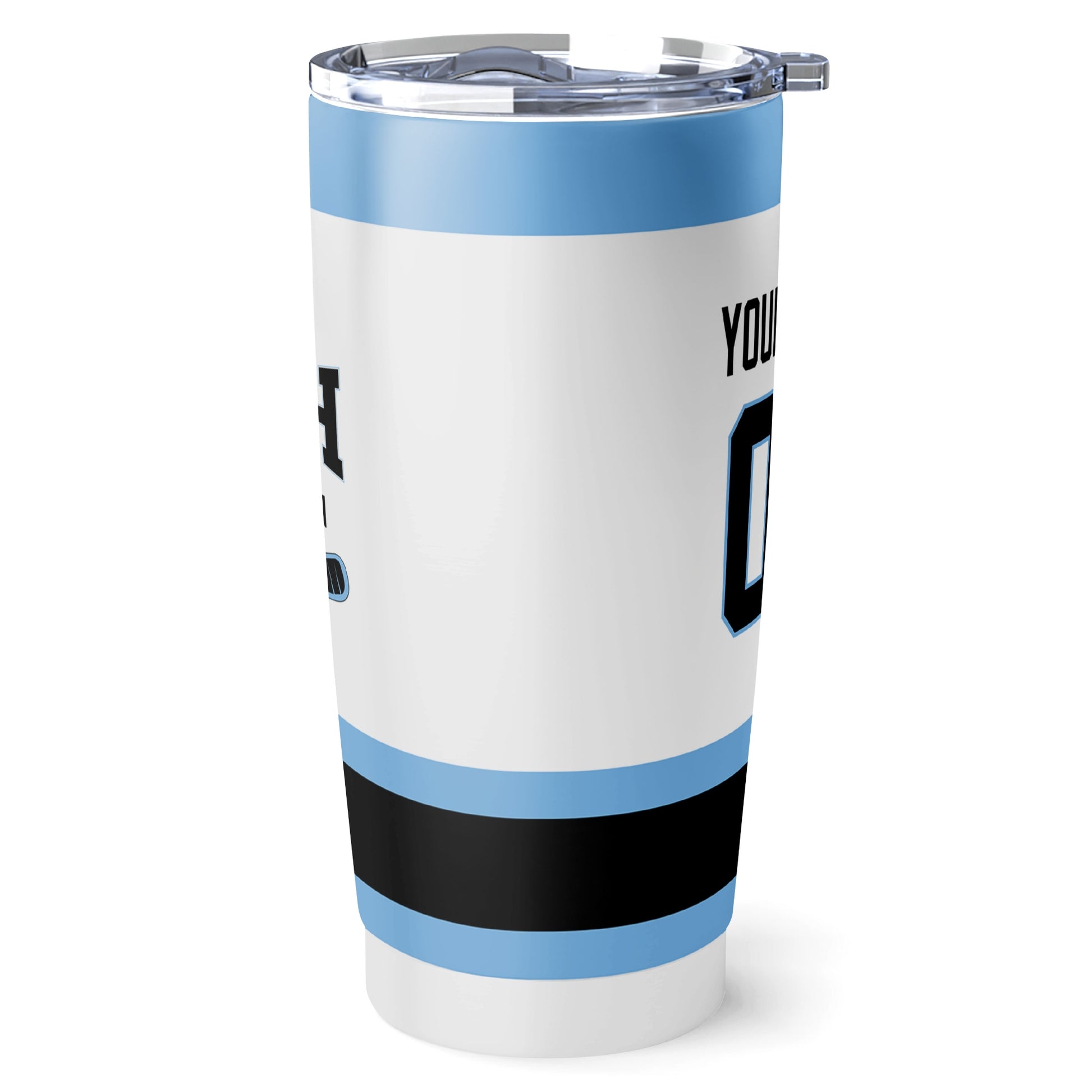 Utah hockey tumbler side view in White city-color style