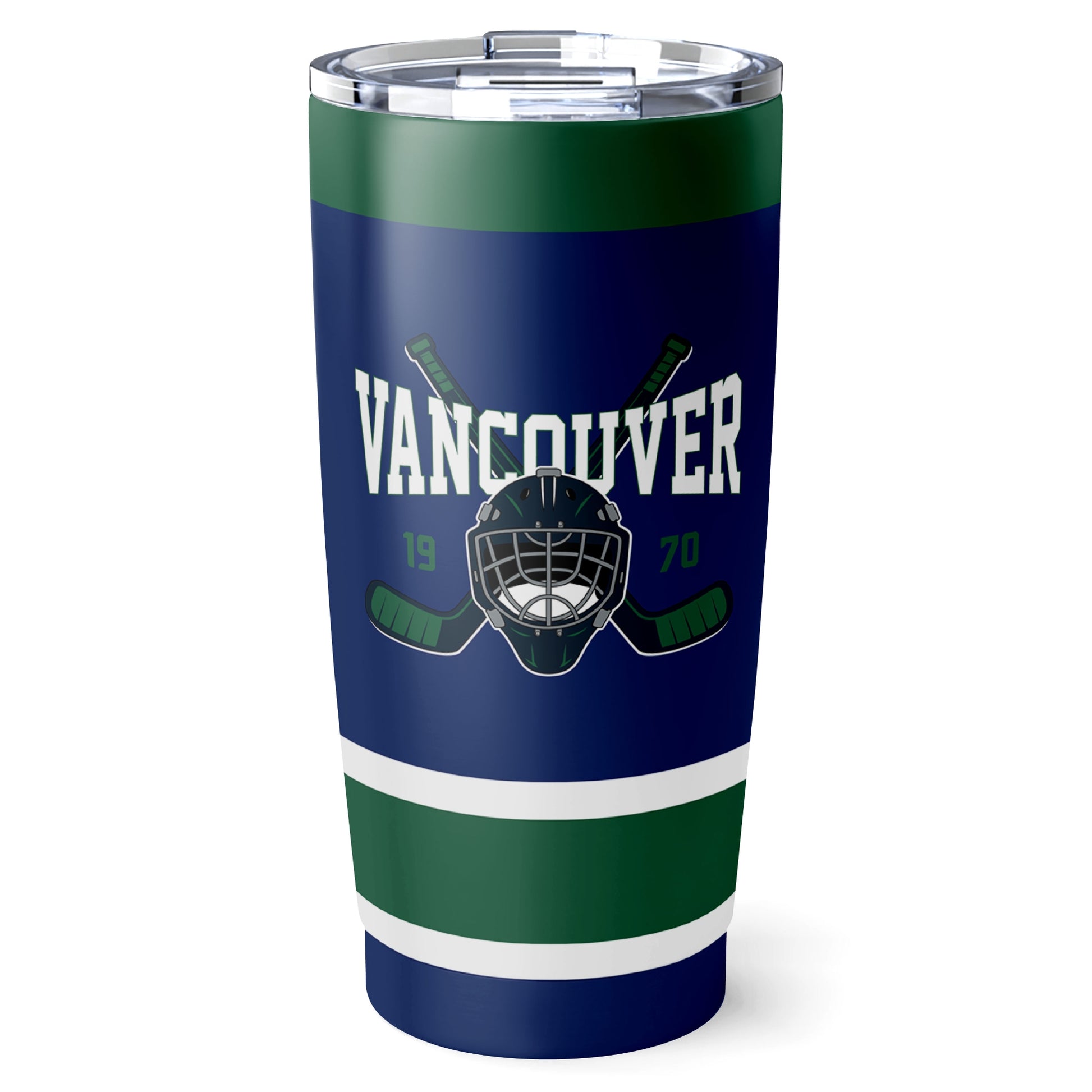 Vancouver hockey tumbler front design in Blue city-color style