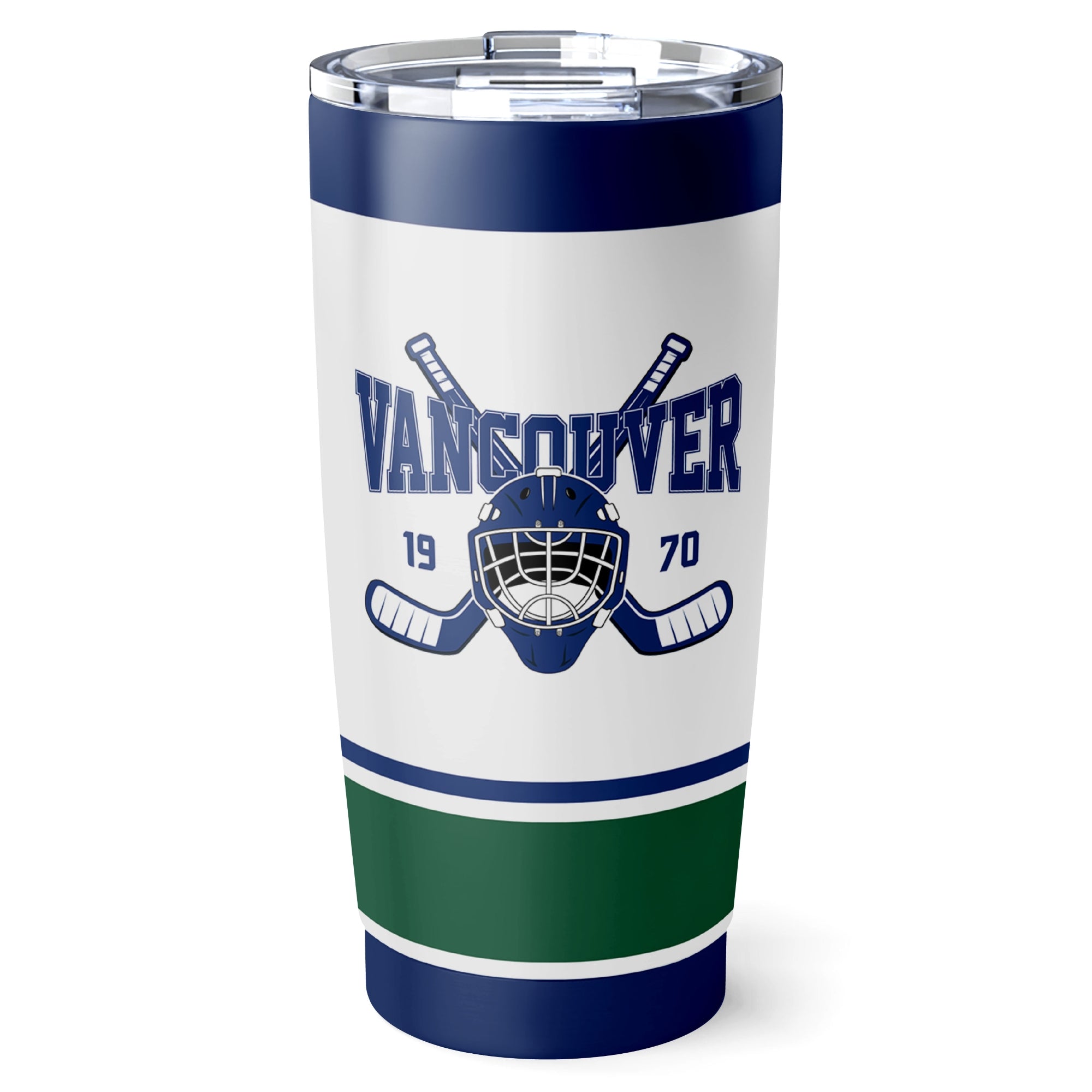 Vancouver hockey tumbler front design in White city-color style