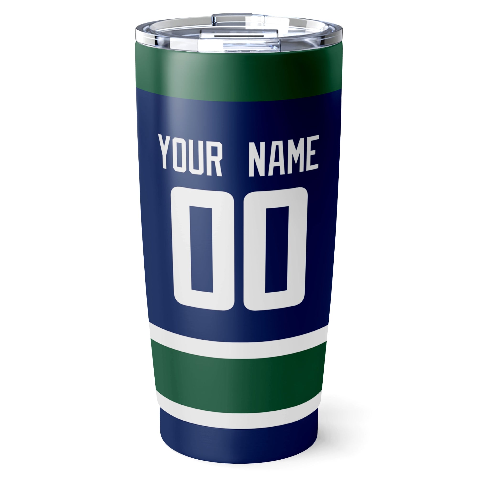 Vancouver hockey tumbler back design in Blue city-color style with custom name and number