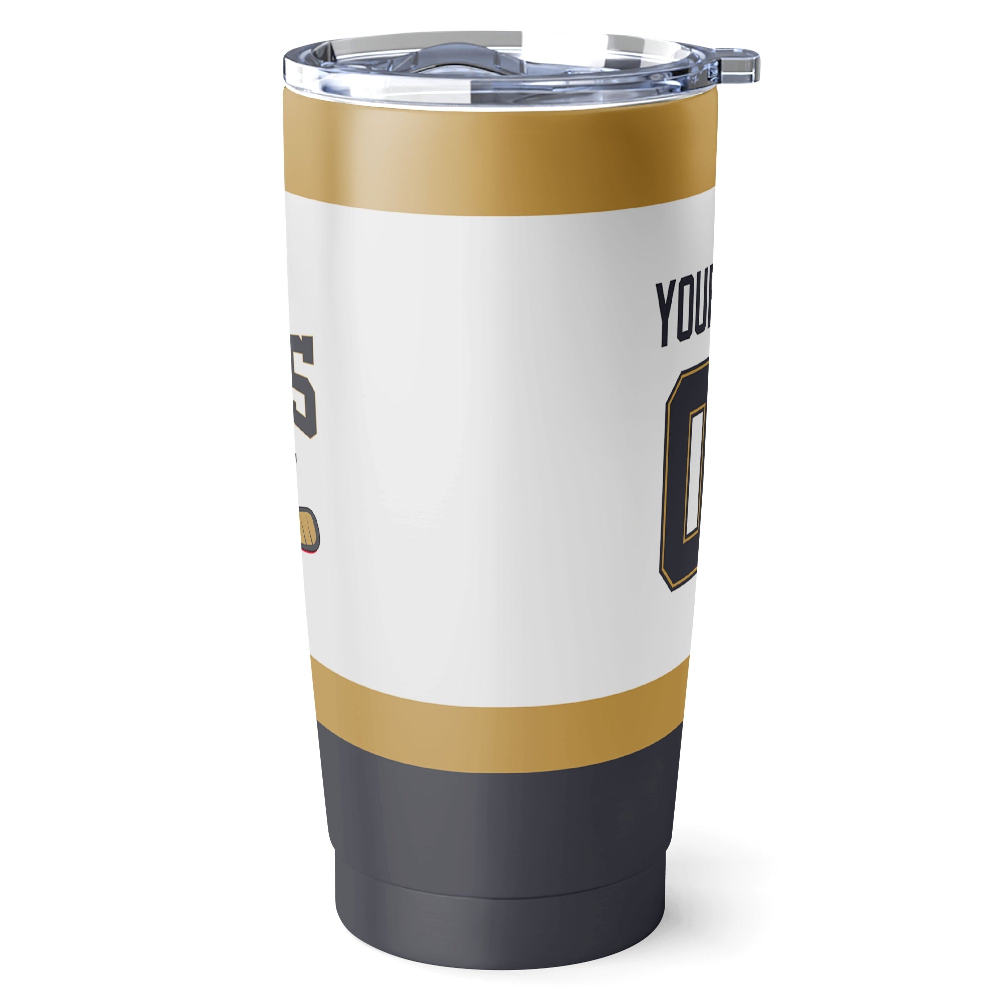 Vegas hockey tumbler side view in White city-color style