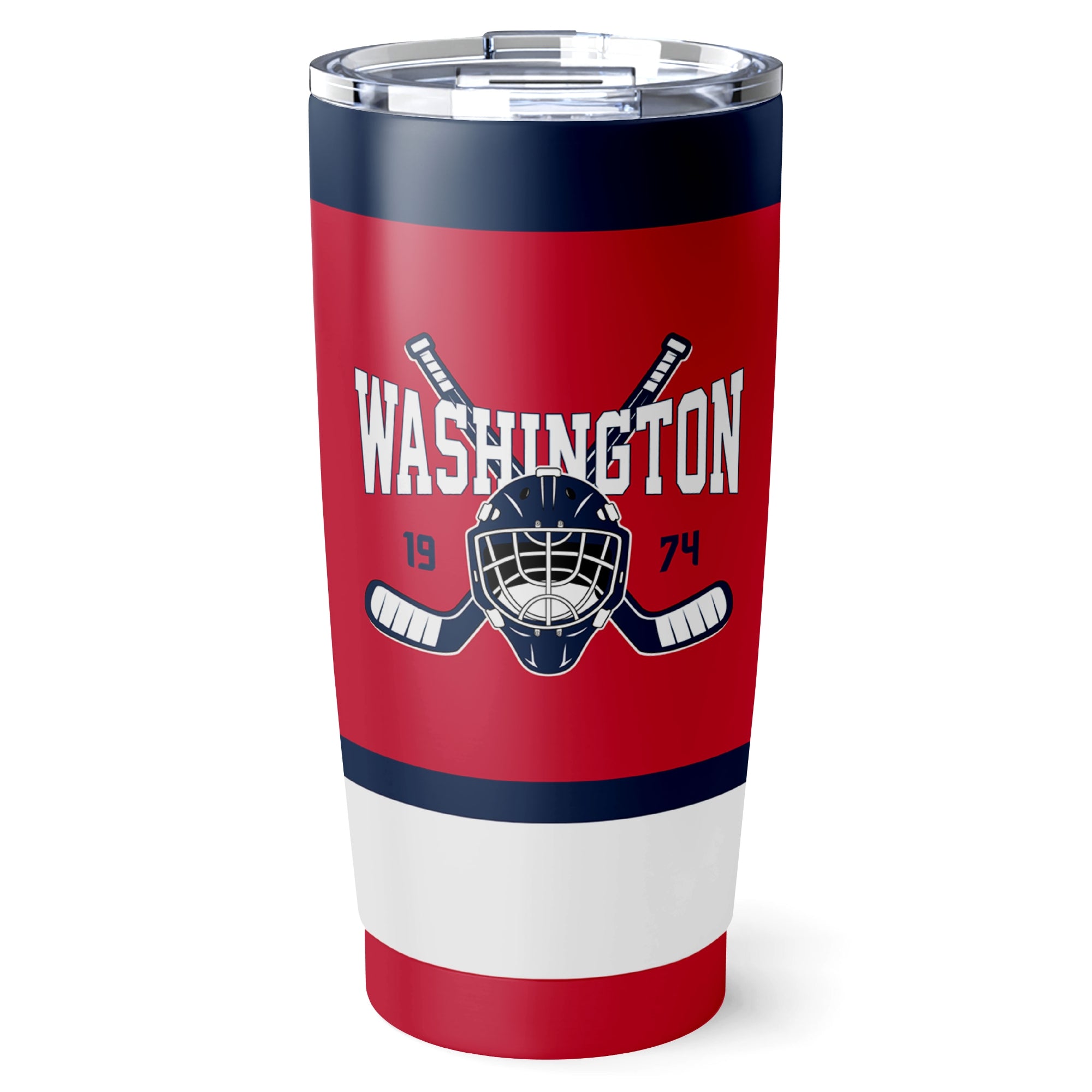 Washington hockey tumbler front design in Red city-color style