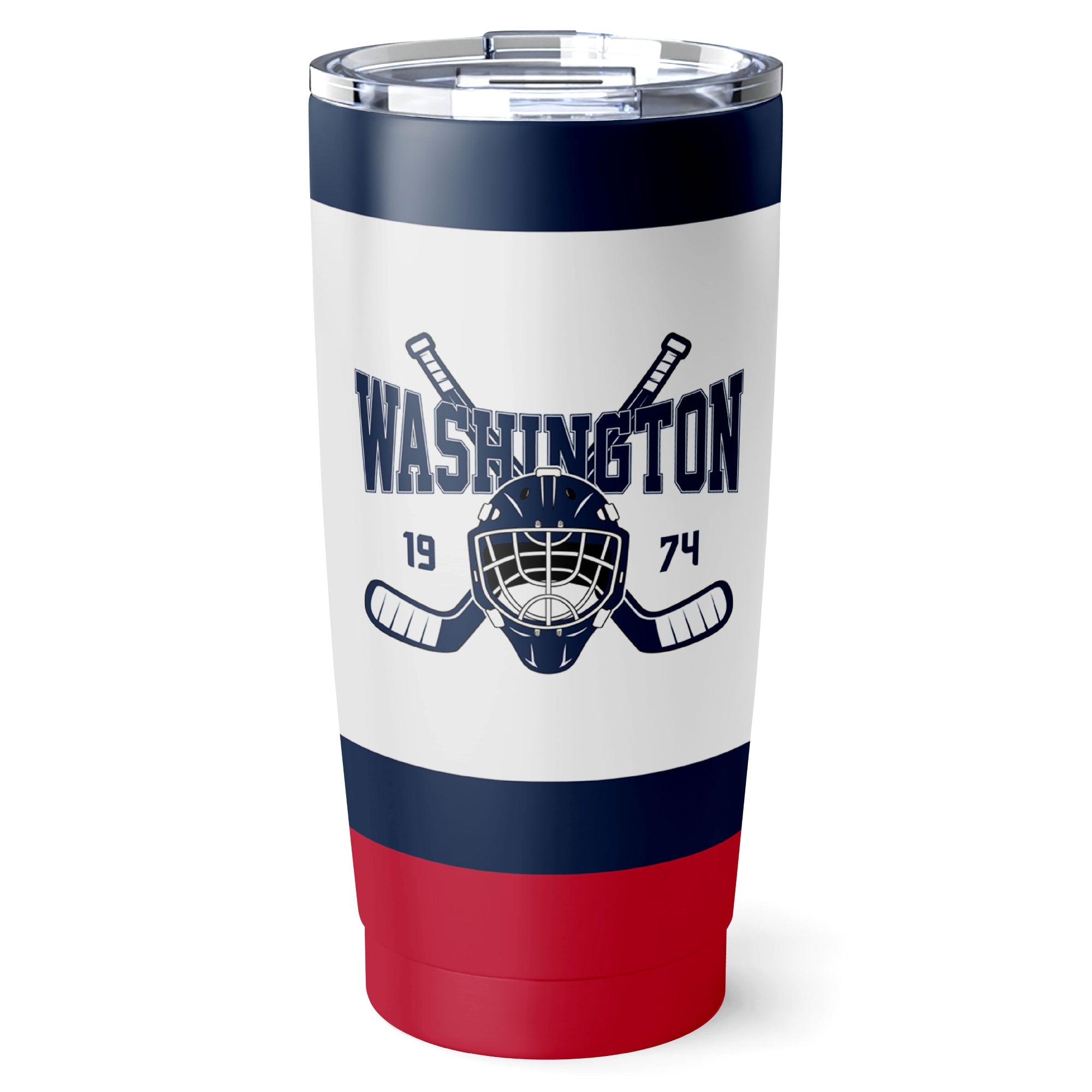 Washington hockey tumbler front design in White city-color style