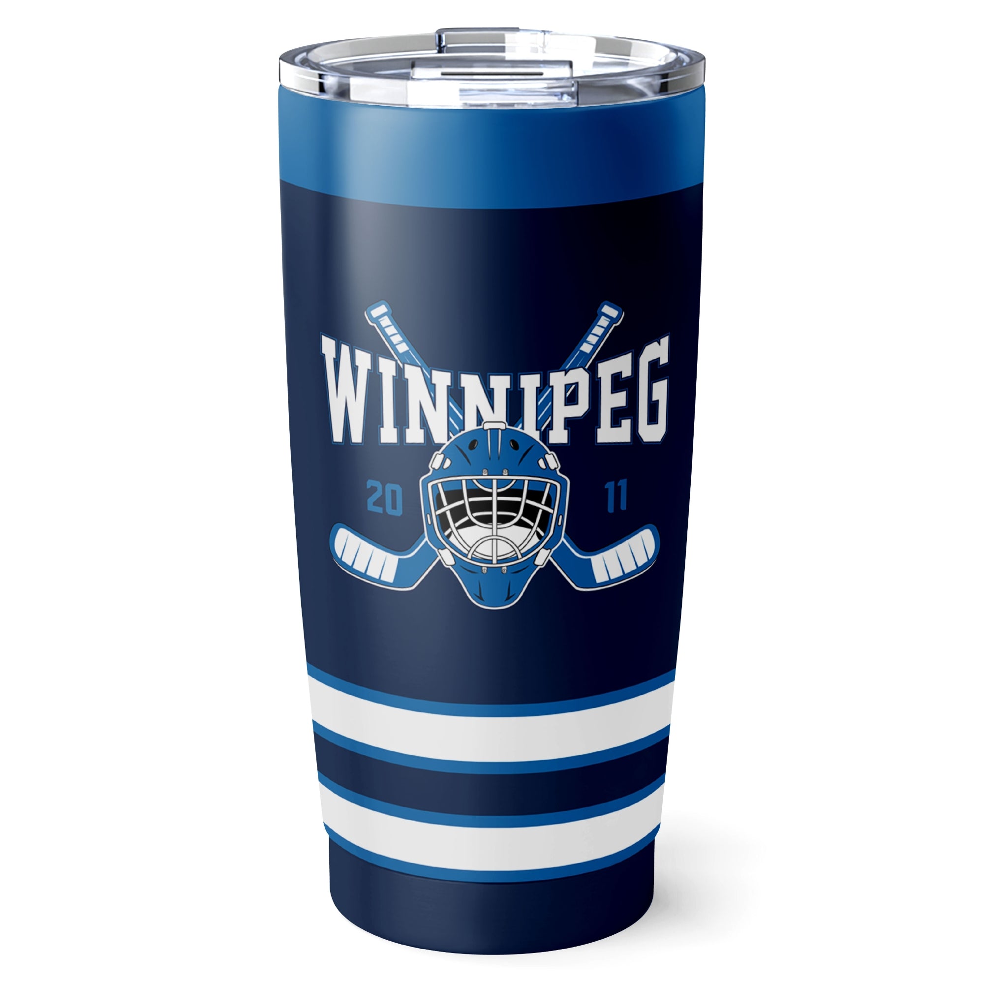 Winnipeg hockey tumbler front design in Navy city-color style
