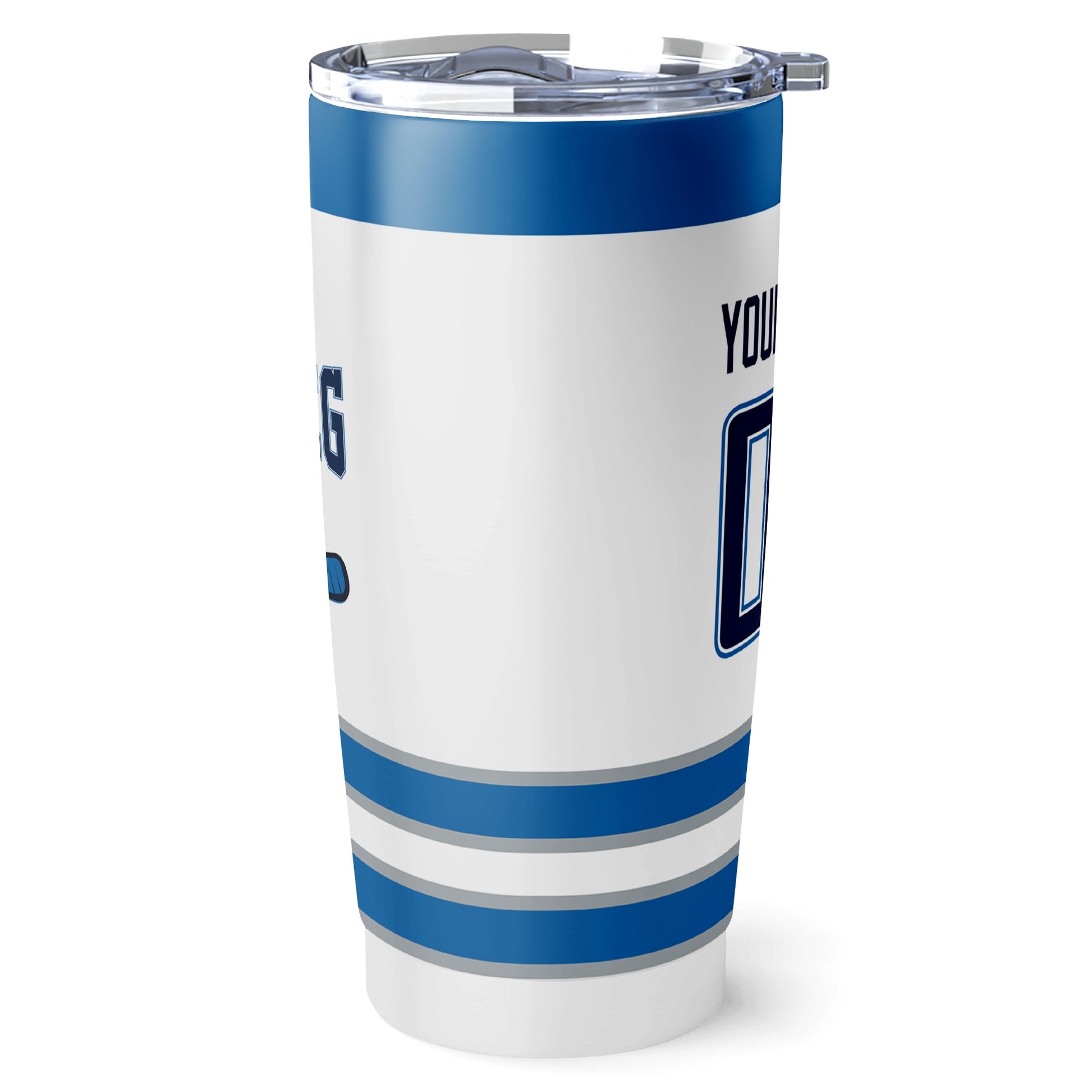 Winnipeg hockey tumbler side view in White city-color style