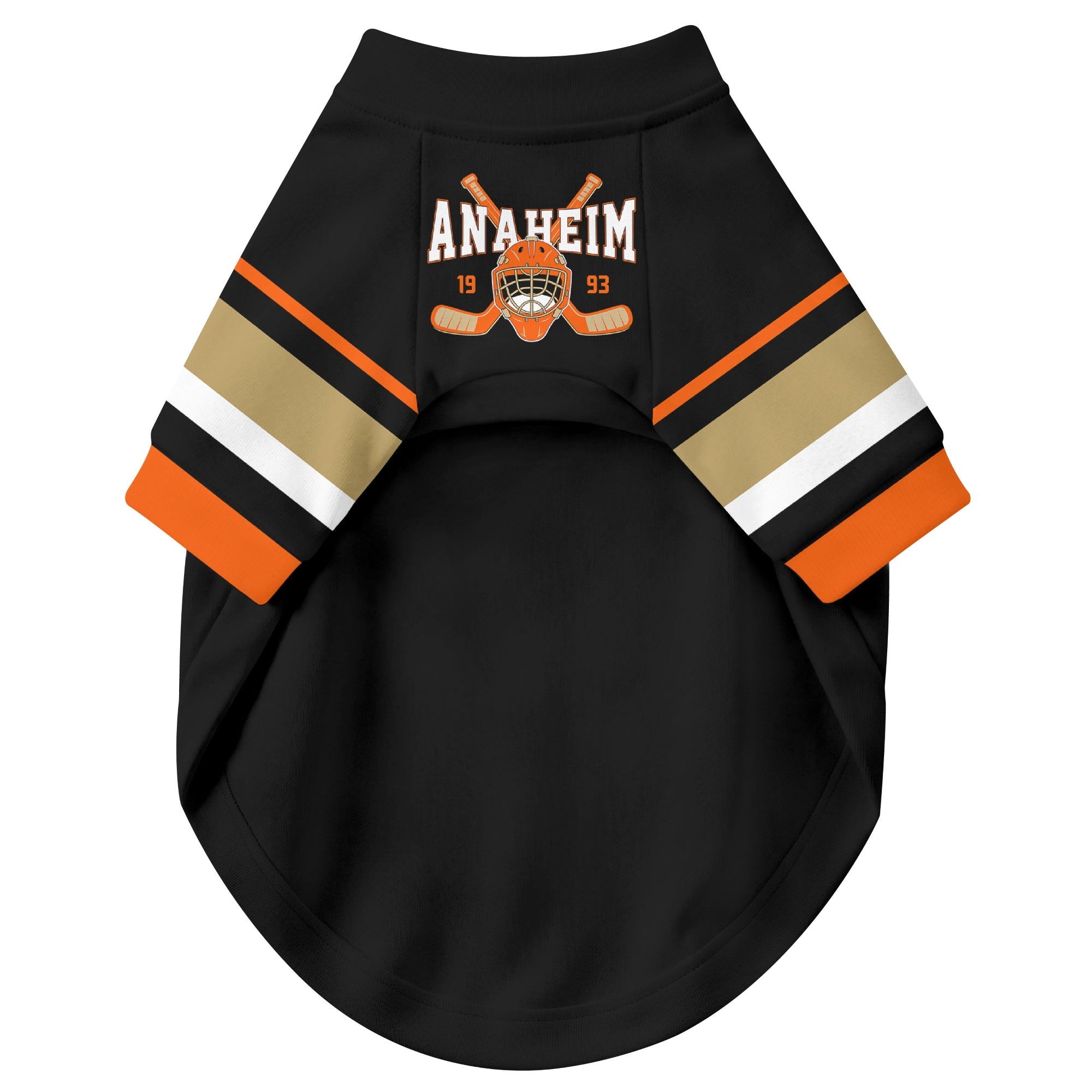 Front view of custom hockey-style dog jersey in Black and White colors