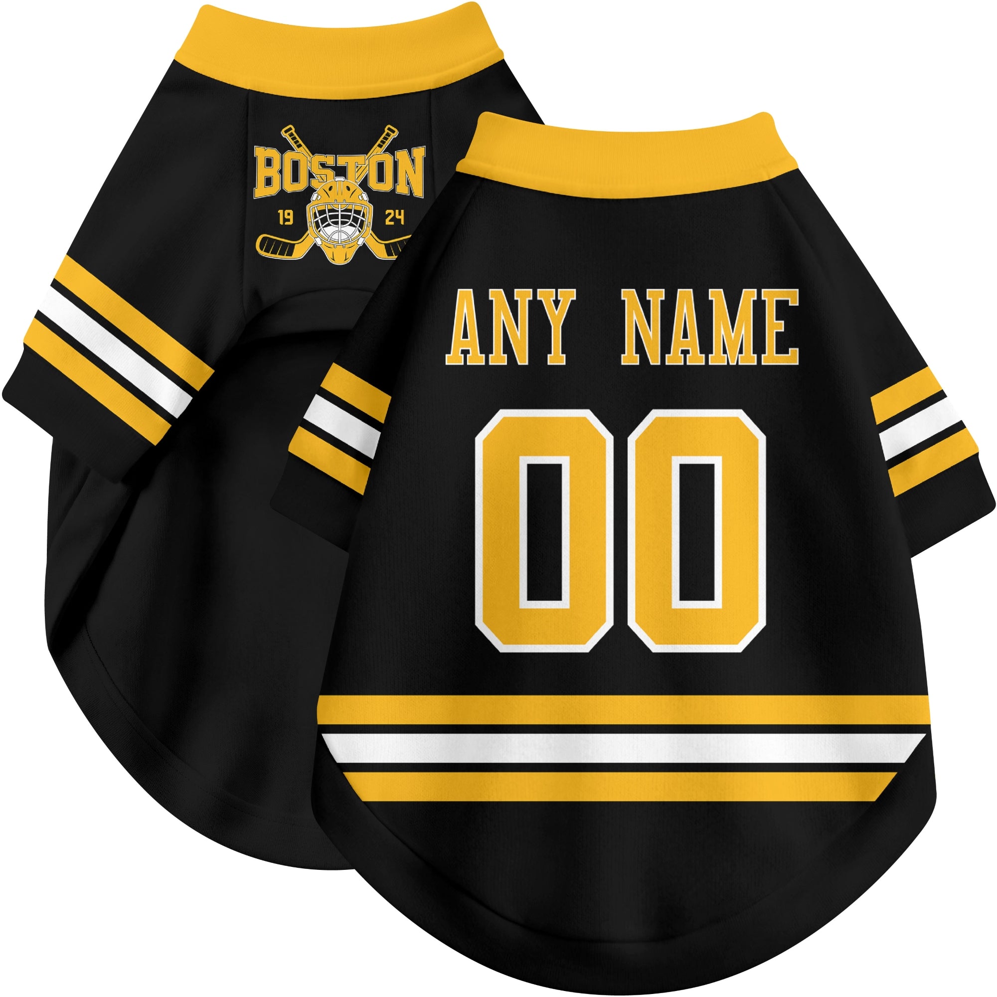 Custom hockey-style dog jersey color option 1 in Black and White