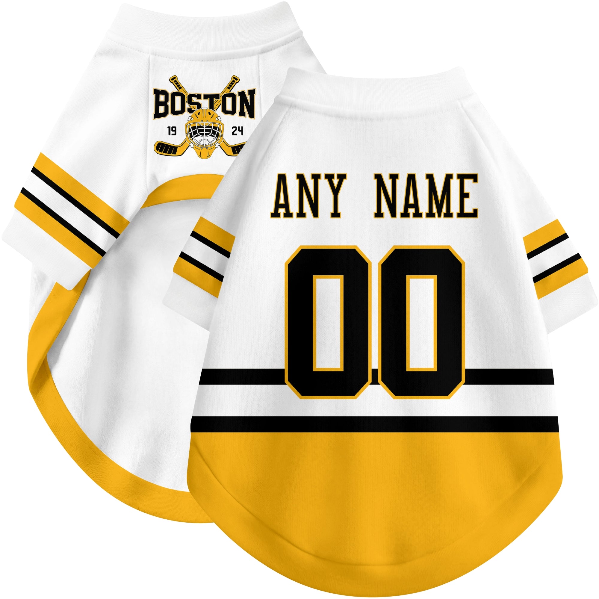 Custom hockey-style dog jersey color option 2 in White and Black