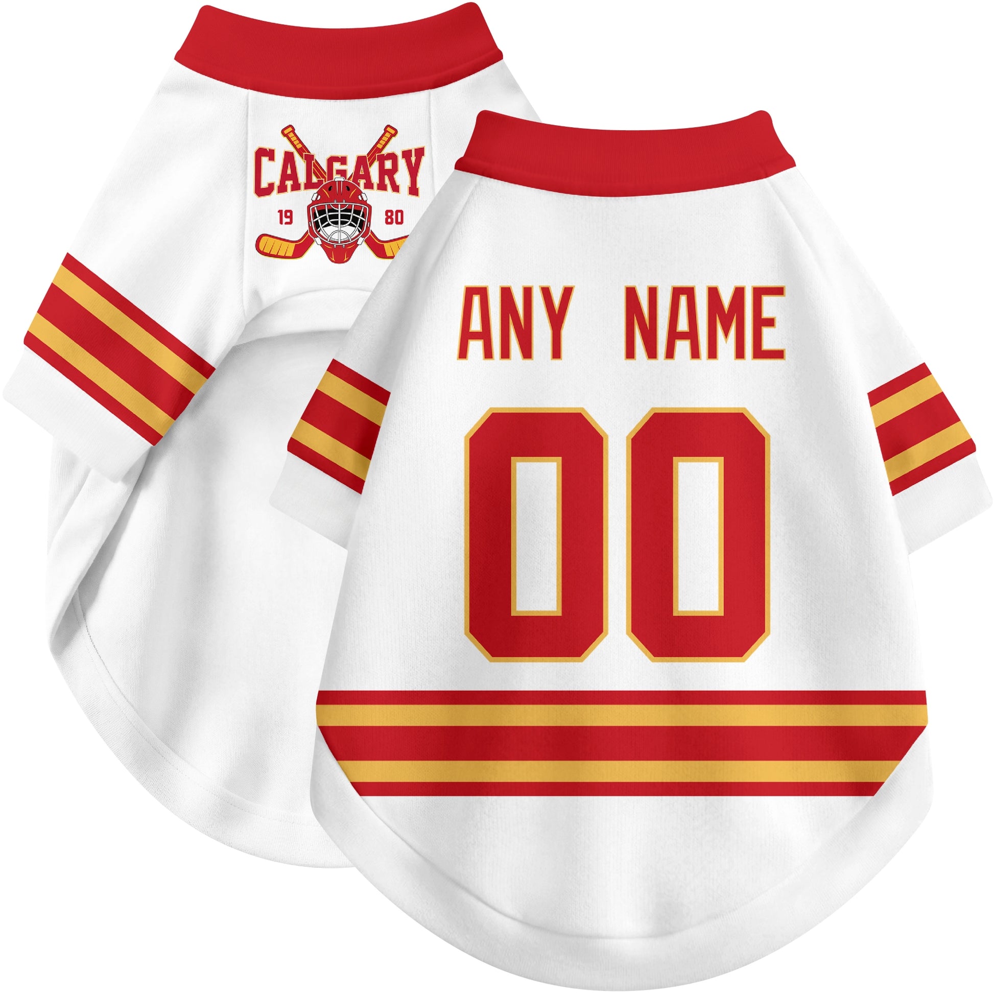 Custom hockey-style dog jersey color option 2 in White and Red