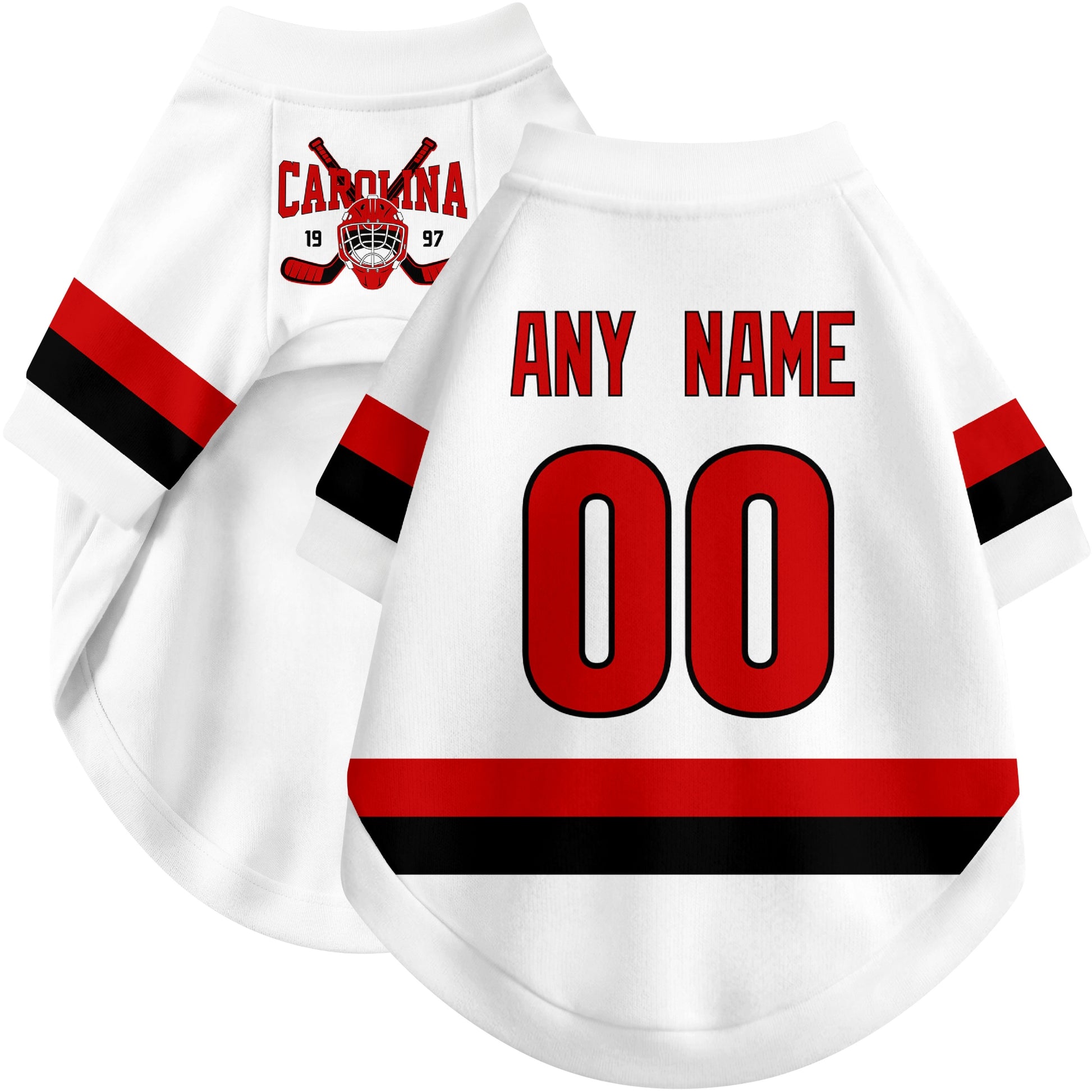 Custom hockey-style dog jersey color option 2 in White and Red