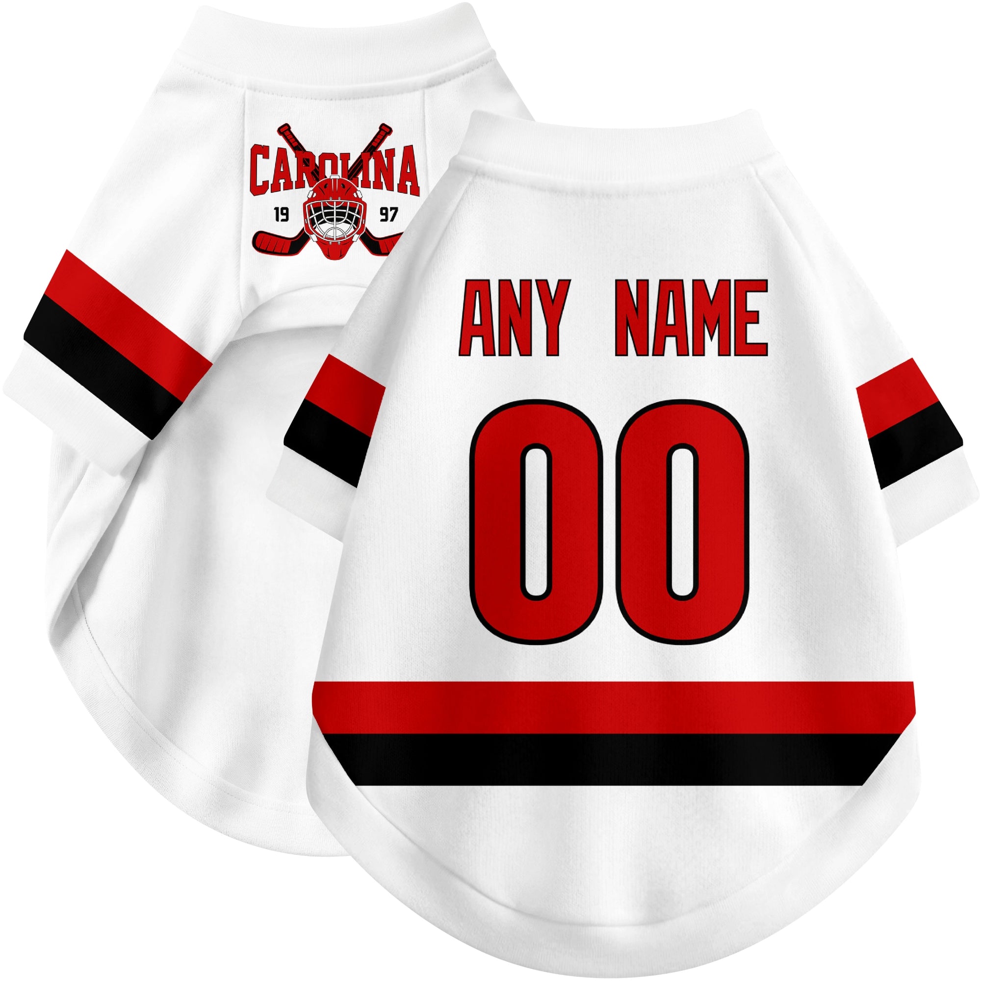 Custom hockey-style dog jersey color option 2 in White and Red