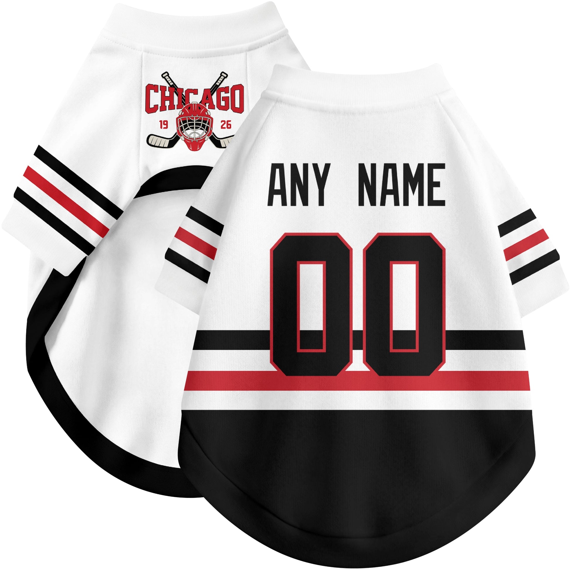 Custom hockey-style dog jersey color option 2 in White and Red