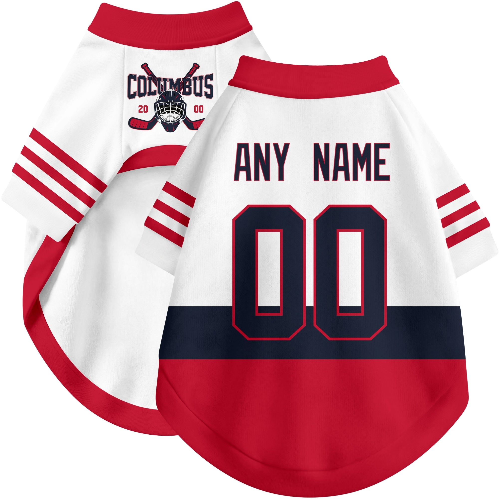 Custom hockey-style dog jersey color option 2 in White and Navy