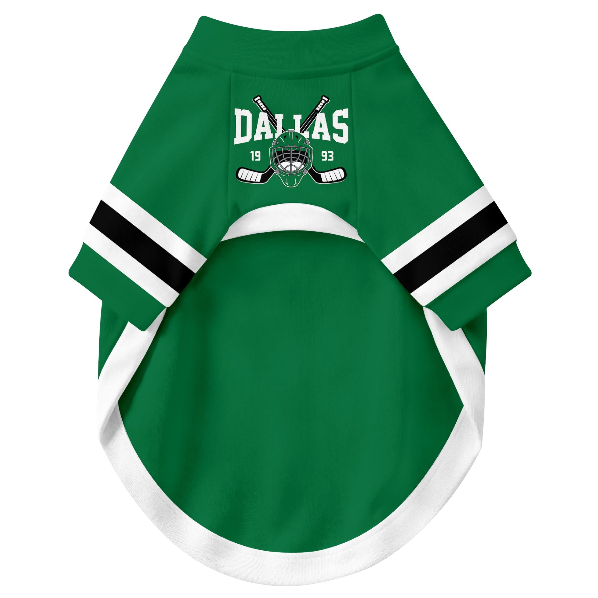 Front view of custom hockey-style dog jersey in Green and White colors