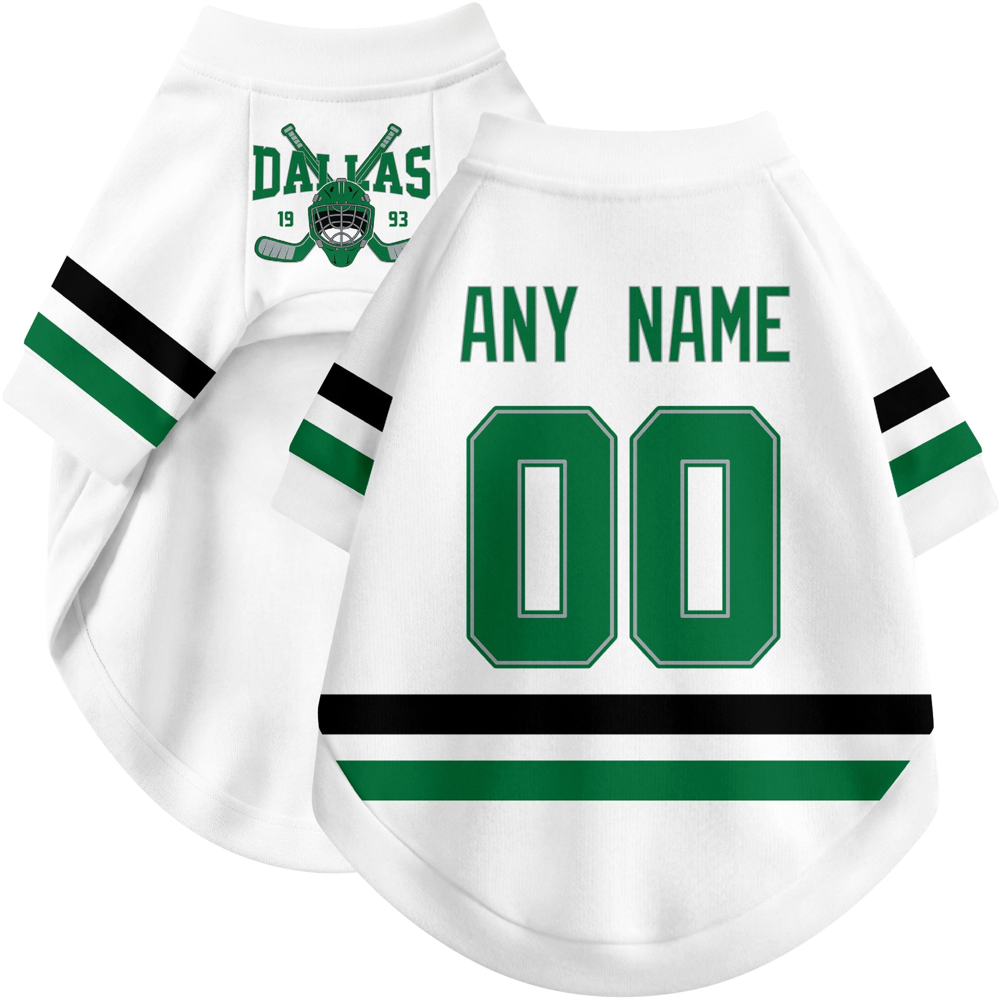 Custom hockey-style dog jersey color option 2 in White and Green