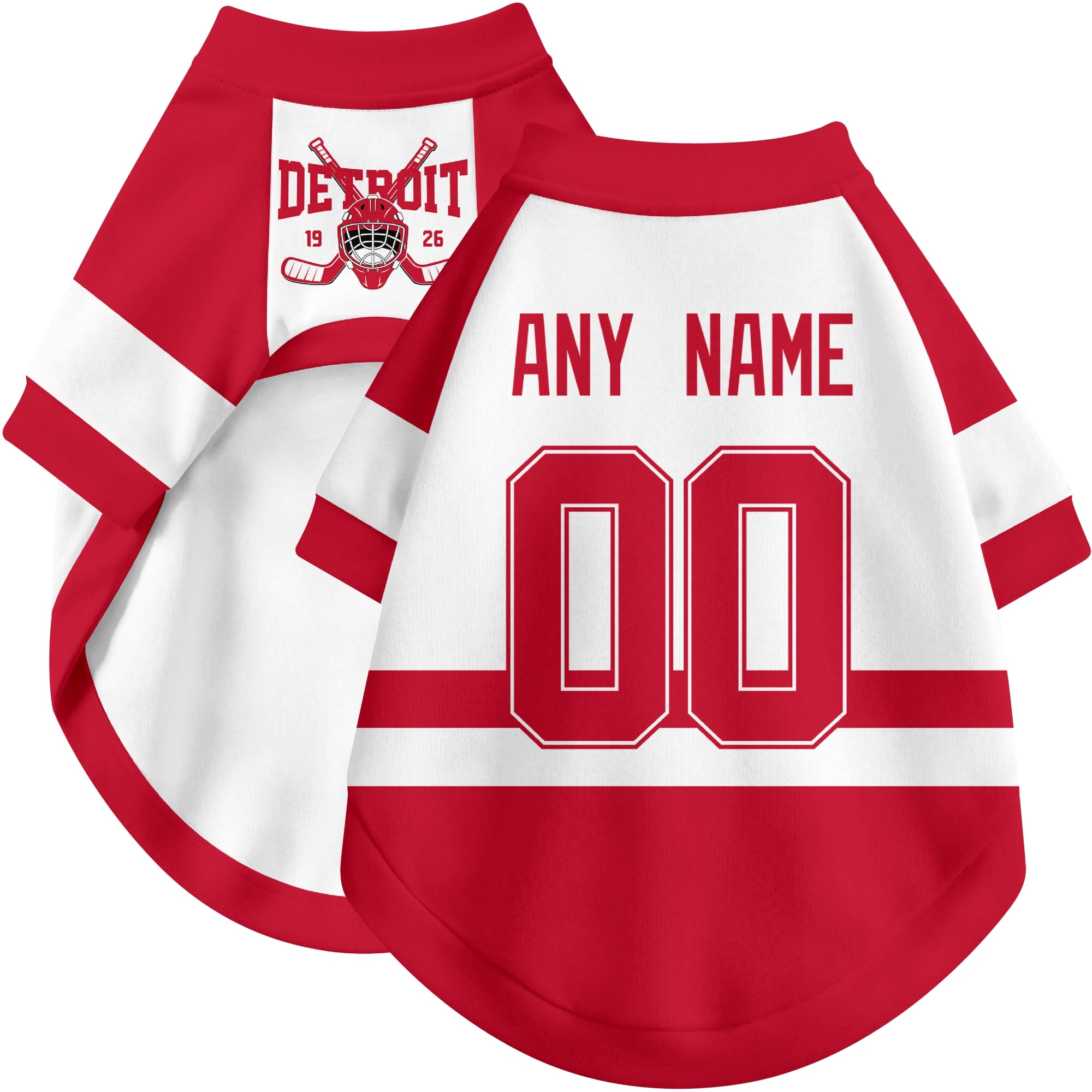 Custom hockey-style dog jersey color option 2 in White and Red
