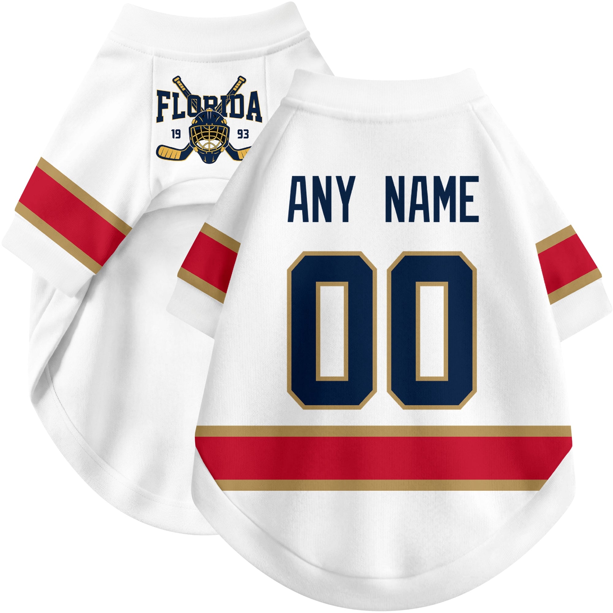 Custom hockey-style dog jersey color option 2 in White and Red