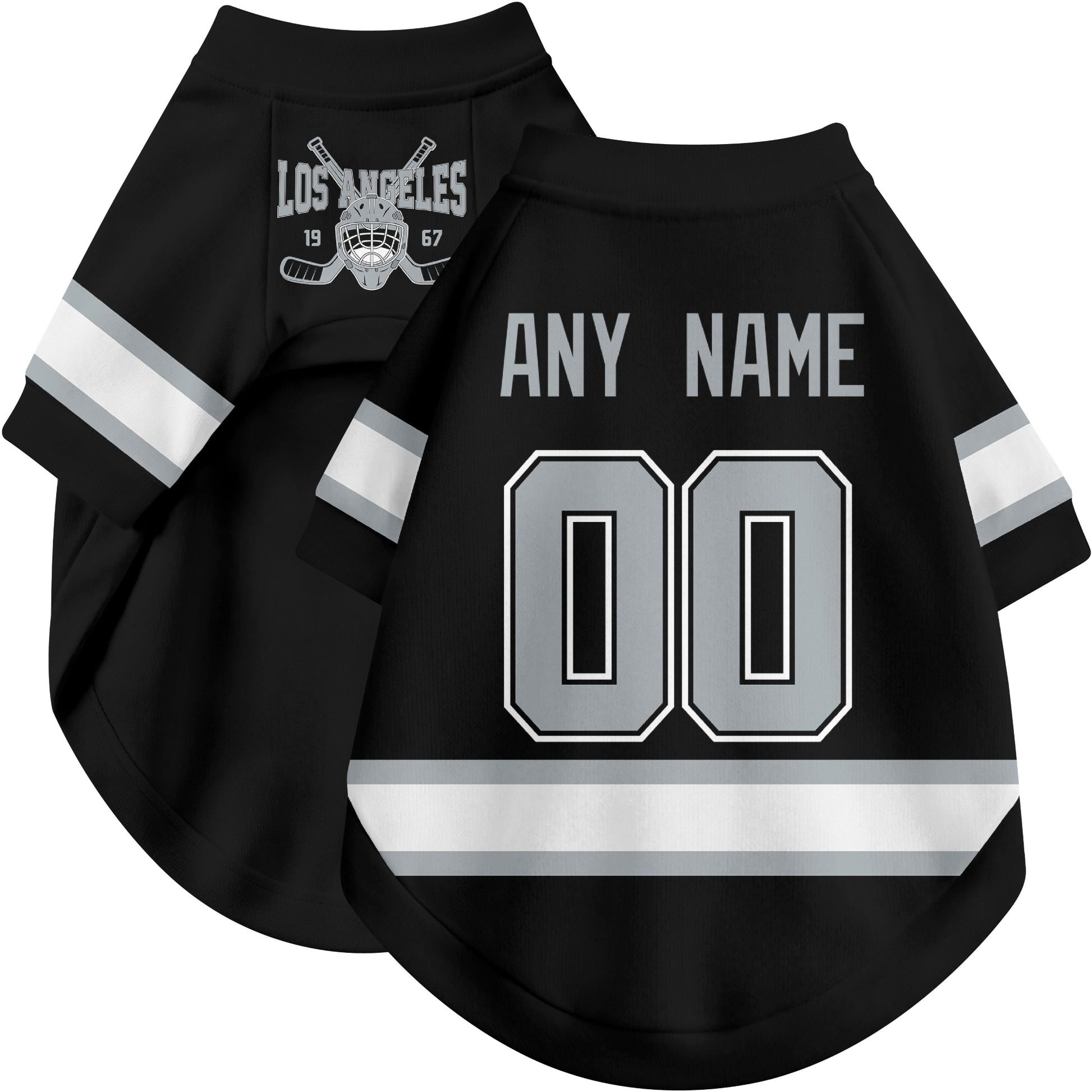 Custom hockey-style dog jersey color option 1 in Black and White