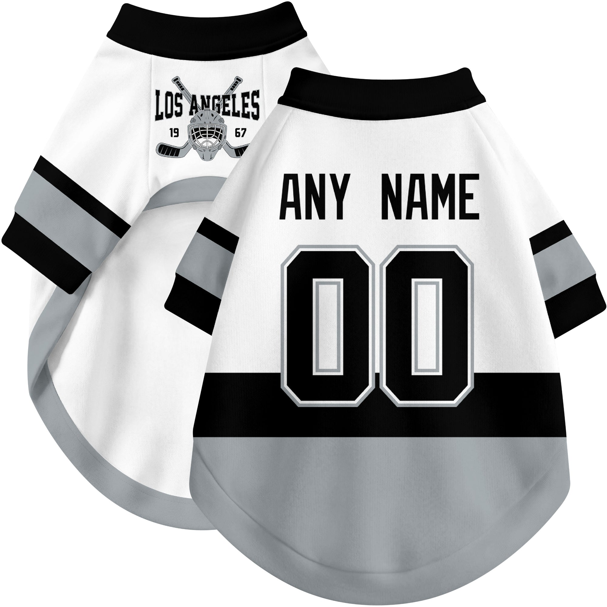 Custom hockey-style dog jersey color option 2 in White and Black