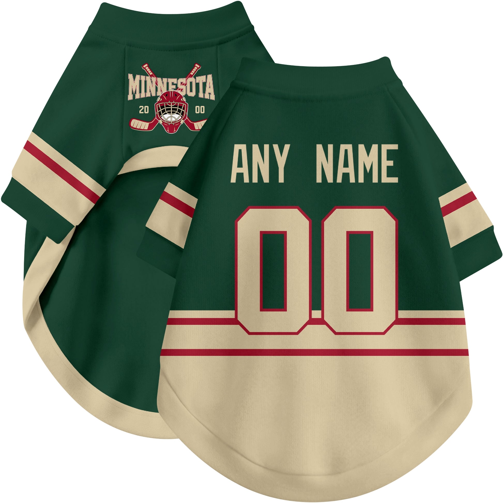 Custom hockey-style dog jersey color option 1 in Green and White