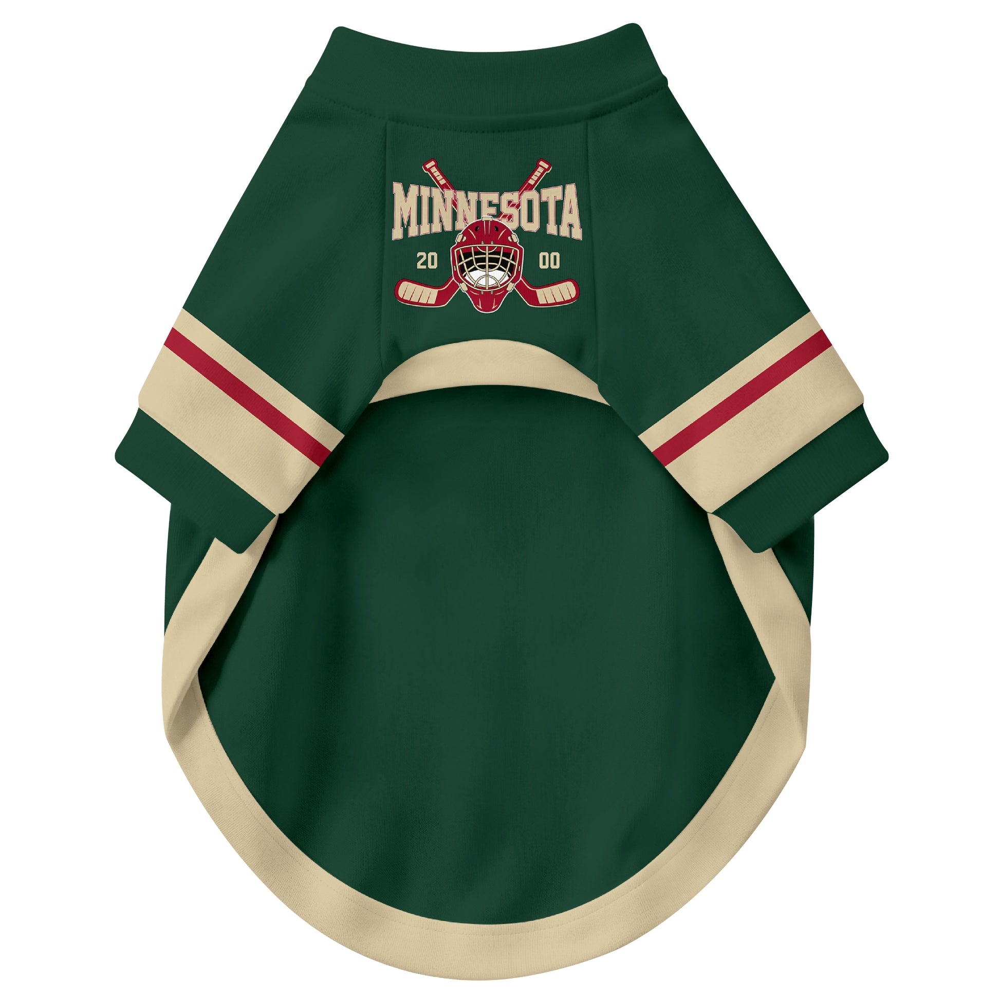 Front view of custom hockey-style dog jersey in Green and White colors