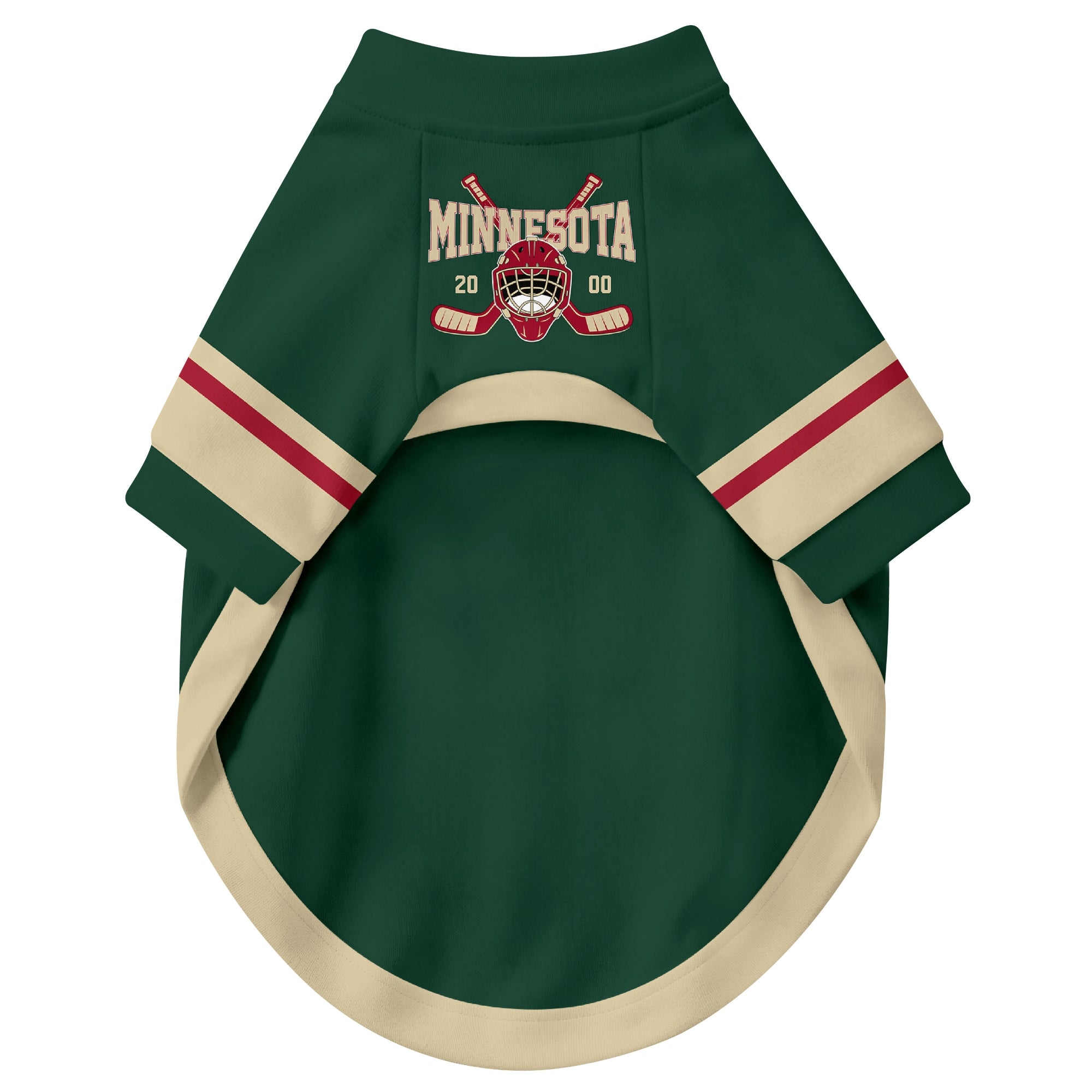Front view of custom hockey-style dog jersey in Green and White colors