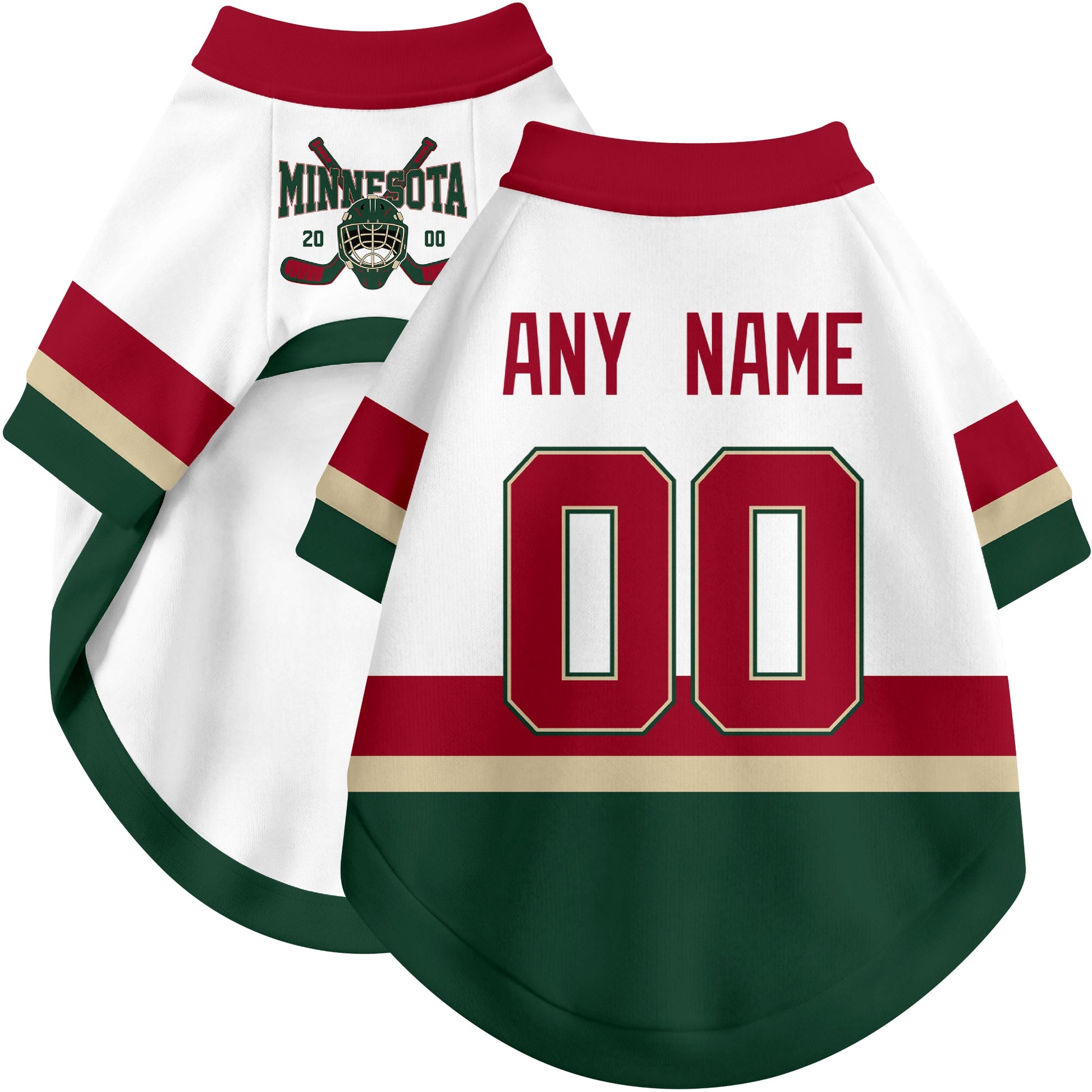 Custom hockey-style dog jersey color option 2 in White and Green