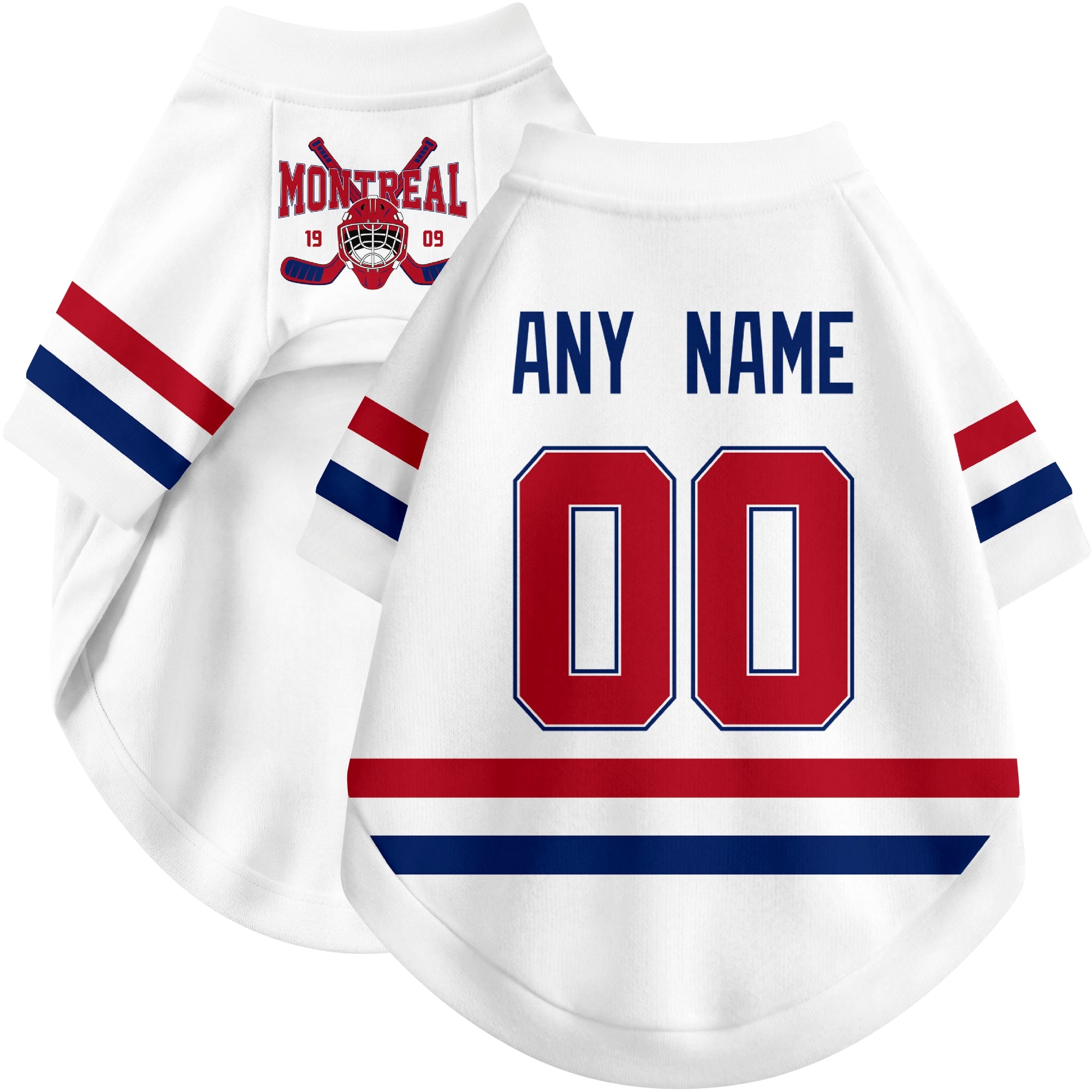 Custom hockey-style dog jersey color option 2 in White and Red